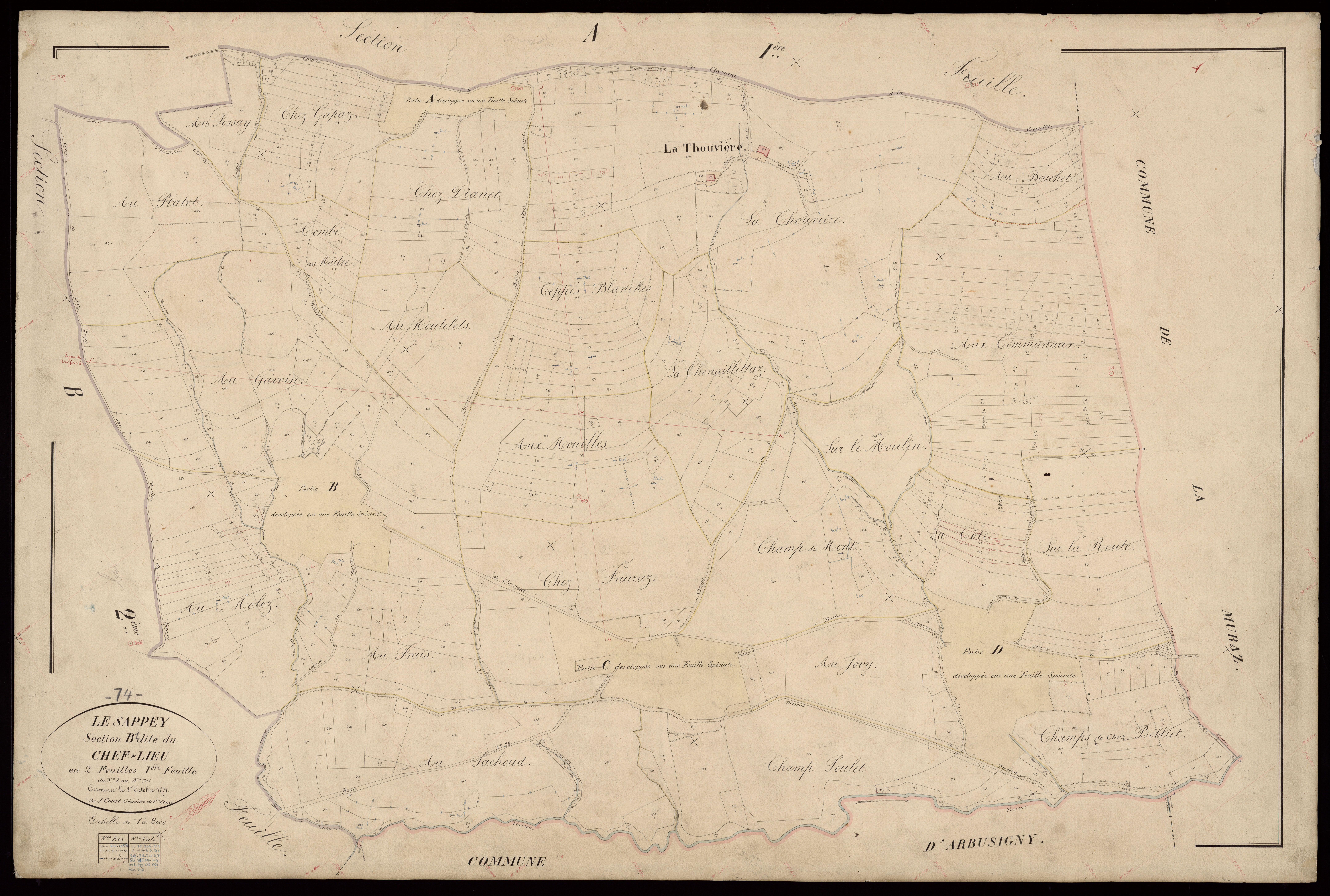 3 P 3 8085 - Feuille n° 2, parcelles n° 702 à 999 - 1er octobre 1871