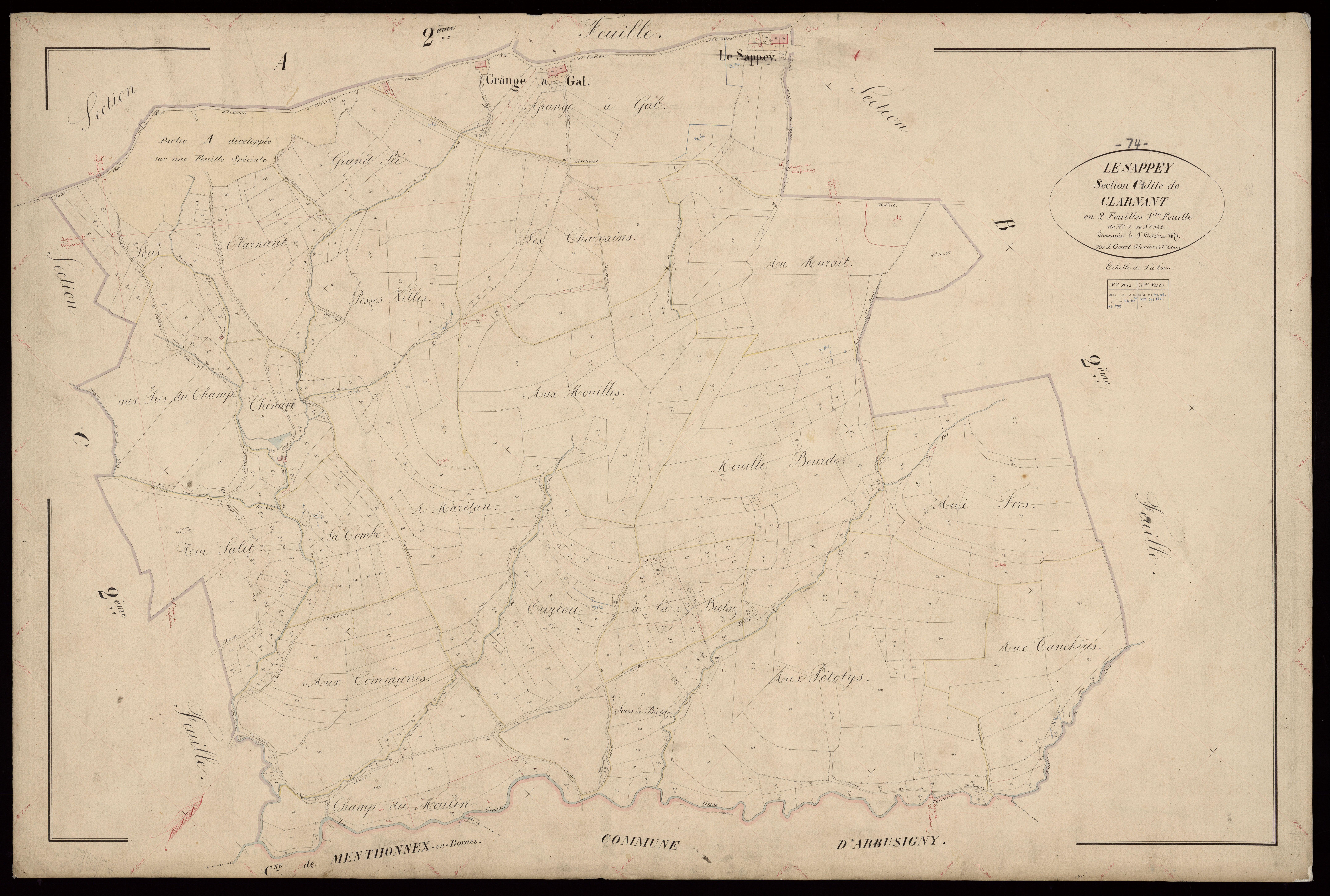 3 P 3 8088 - Feuille n° 2, parcelles n° 543 à 1177 - 1er octobre 1871