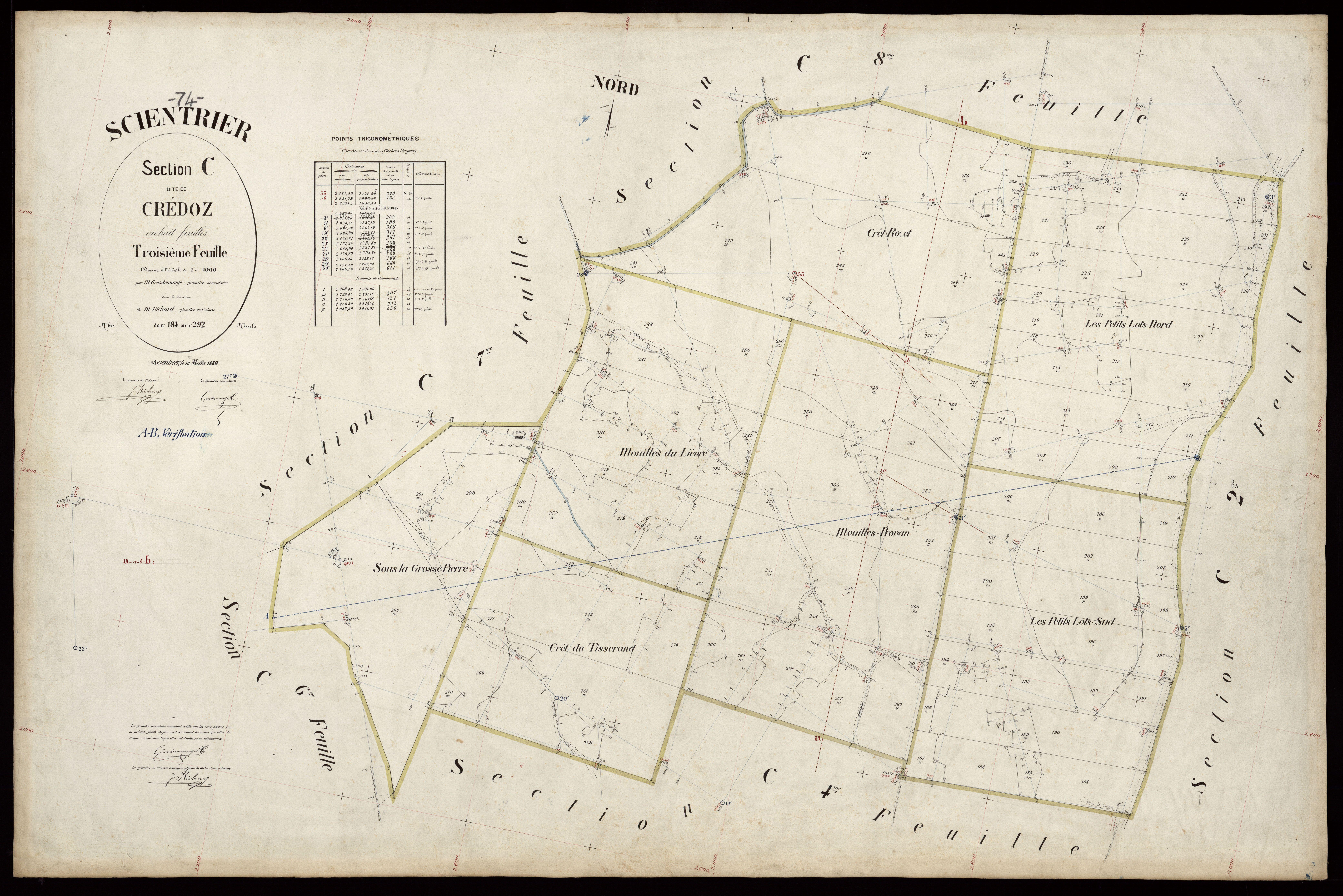 3 P 3 8128 - Feuille n° 4, parcelles n° 293 à 345 - 16 mars 1889