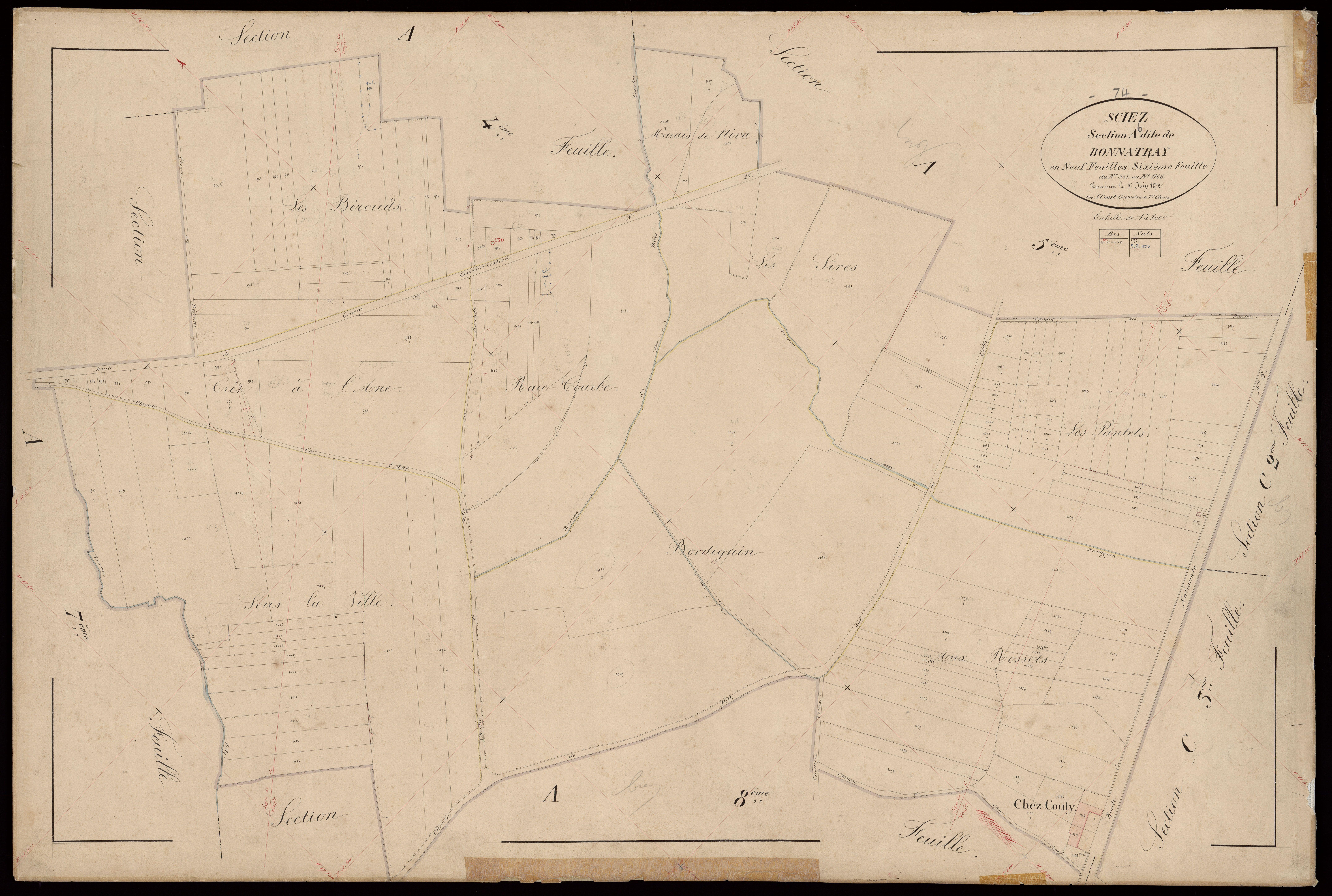 3 P 3 8140 - Feuille n° 7, parcelles n° 1107 à 1268 - 1er juin 1872