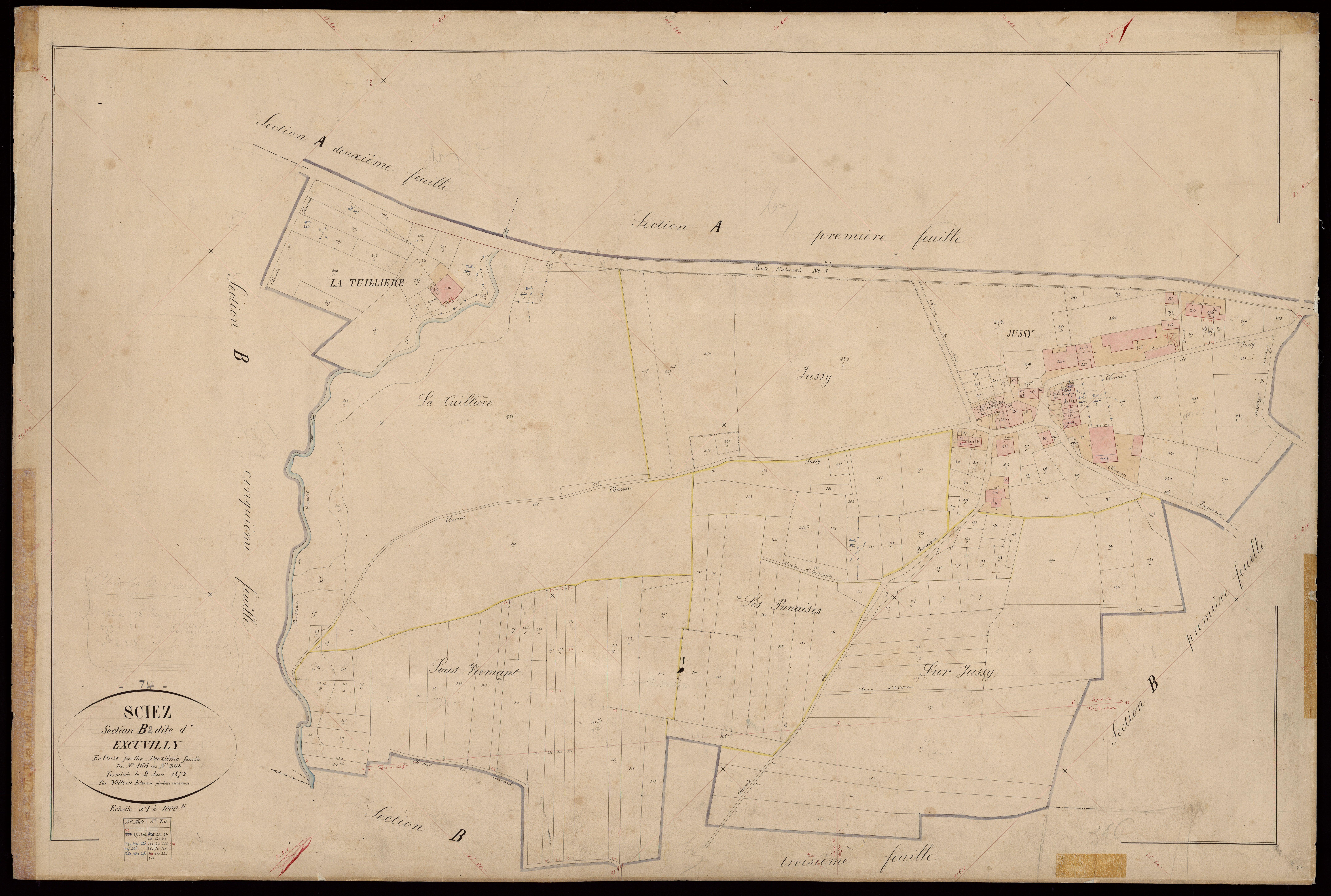 3 P 3 8145 - Feuille n° 3, parcelles n° 369 à 647bis - 1er juillet 1872