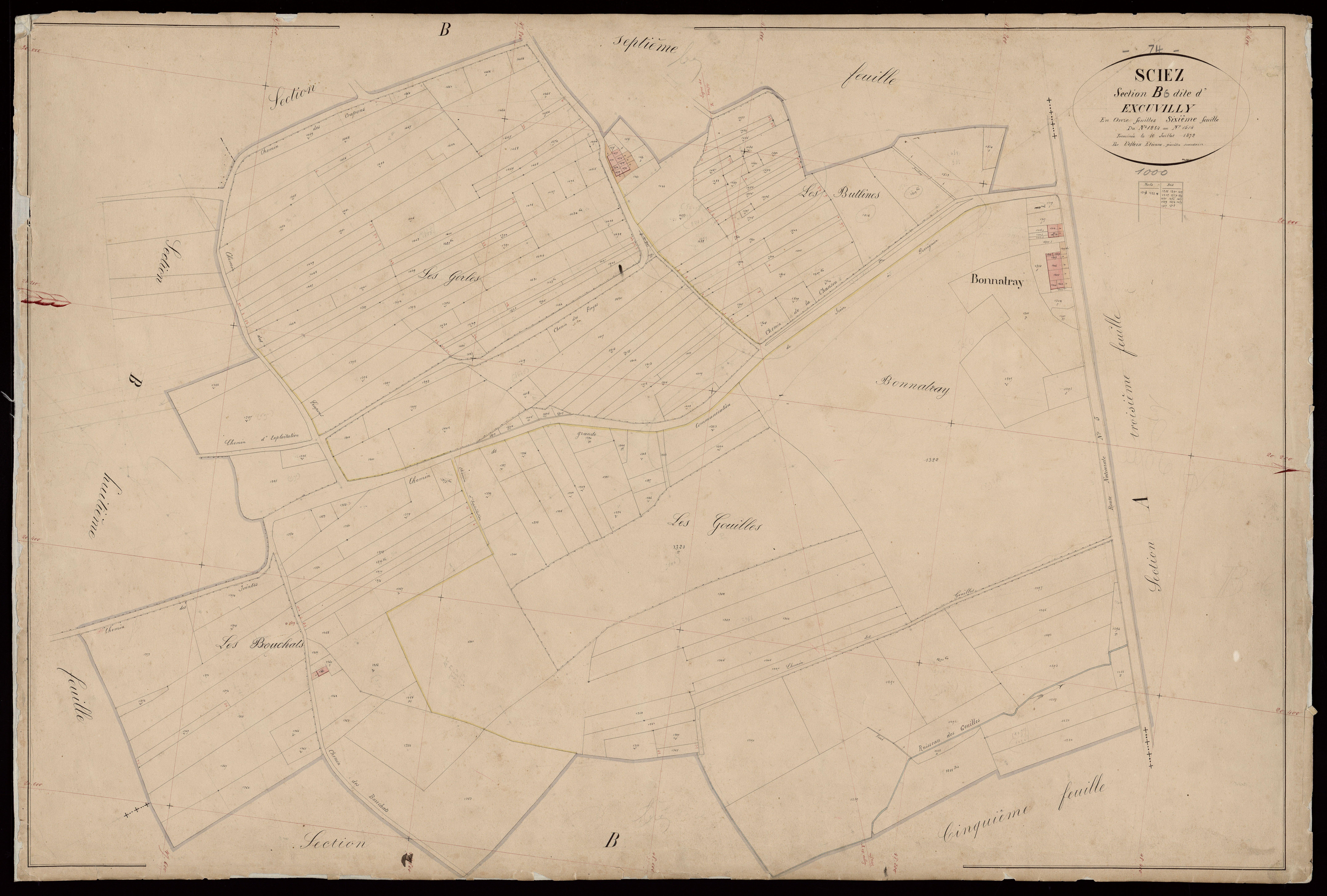 3 P 3 8149 - Feuille n° 7, parcelles n° 1515 à 1778 - 14 juin 1872