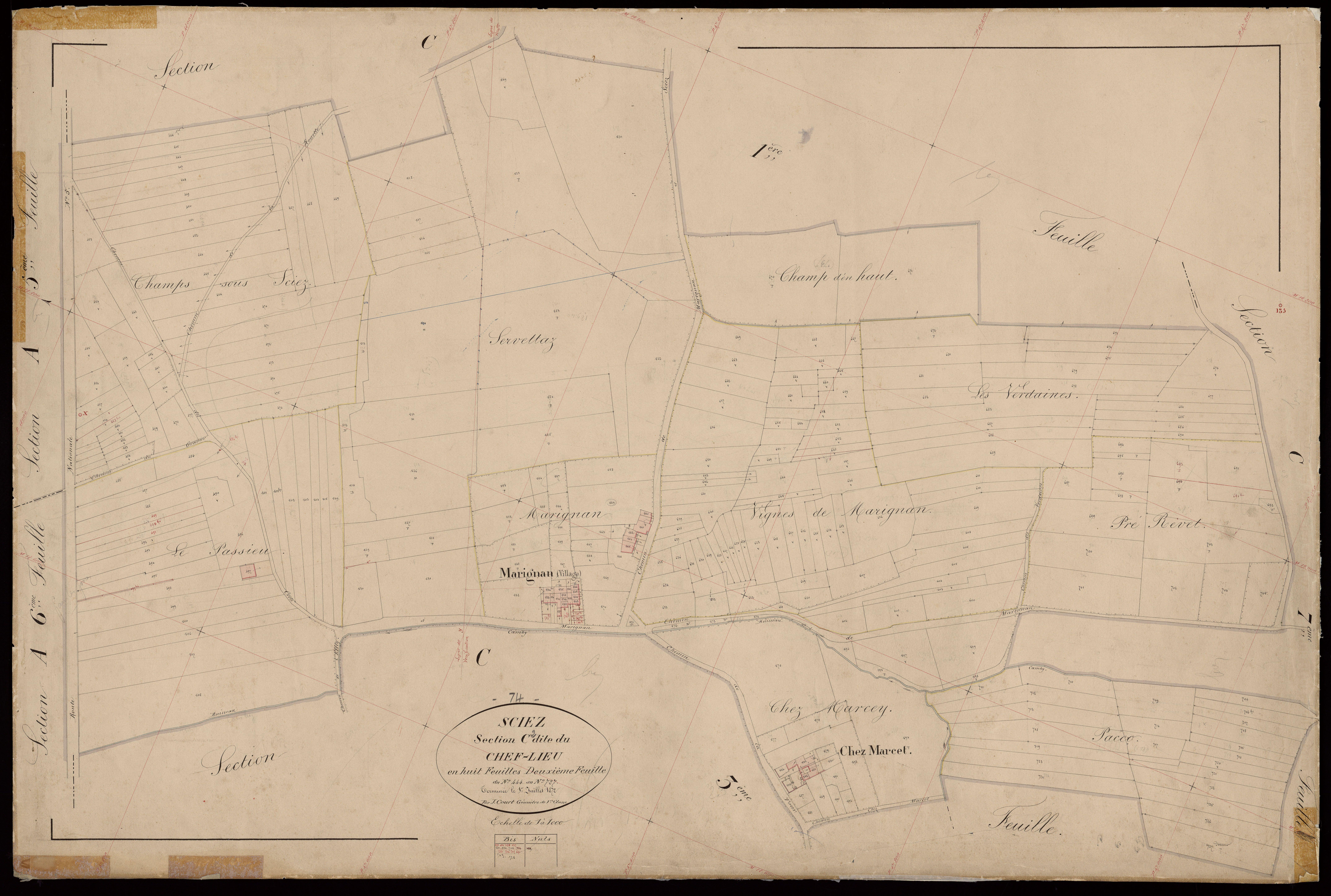 3 P 3 8156 - Feuille n° 3, parcelles n° 728 à 908 - 1er juillet 1872