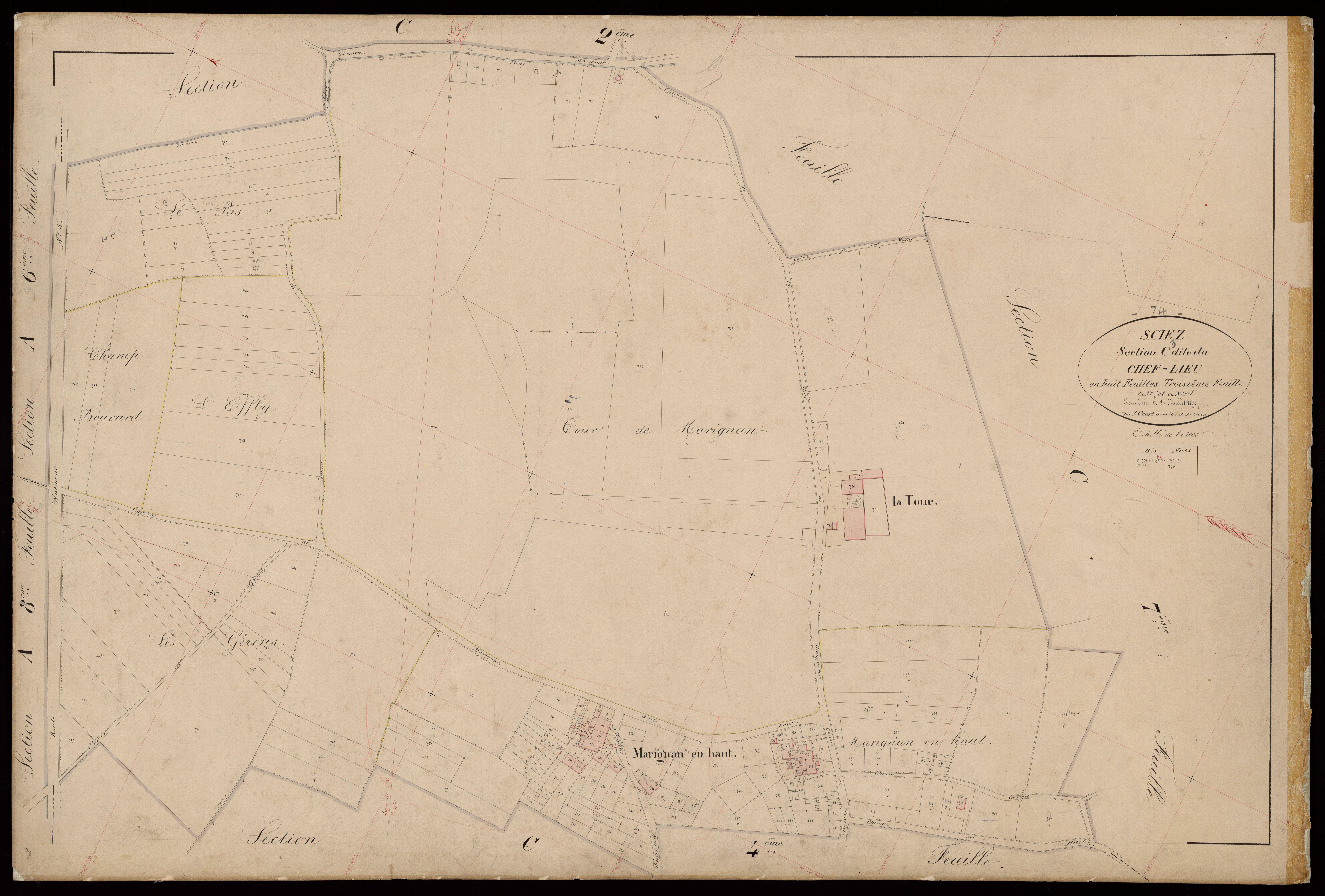 3 P 3 8157 - Feuille n° 4, parcelles n° 909 à 1335 - 1er juillet 1872