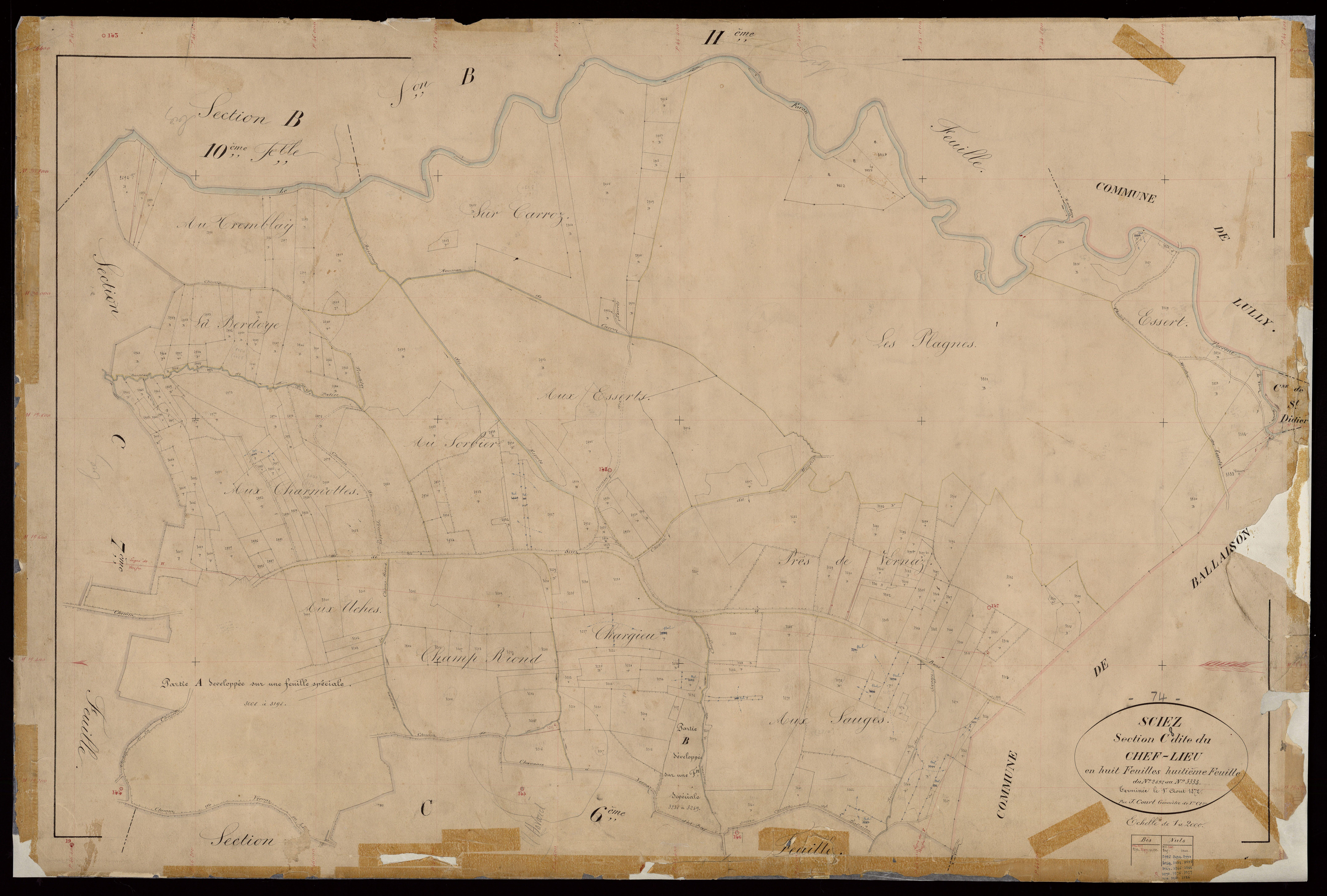3 P 3 8162 - Feuille n° 8, parcelles n° 2892 à 3333 - 1er août 1872
