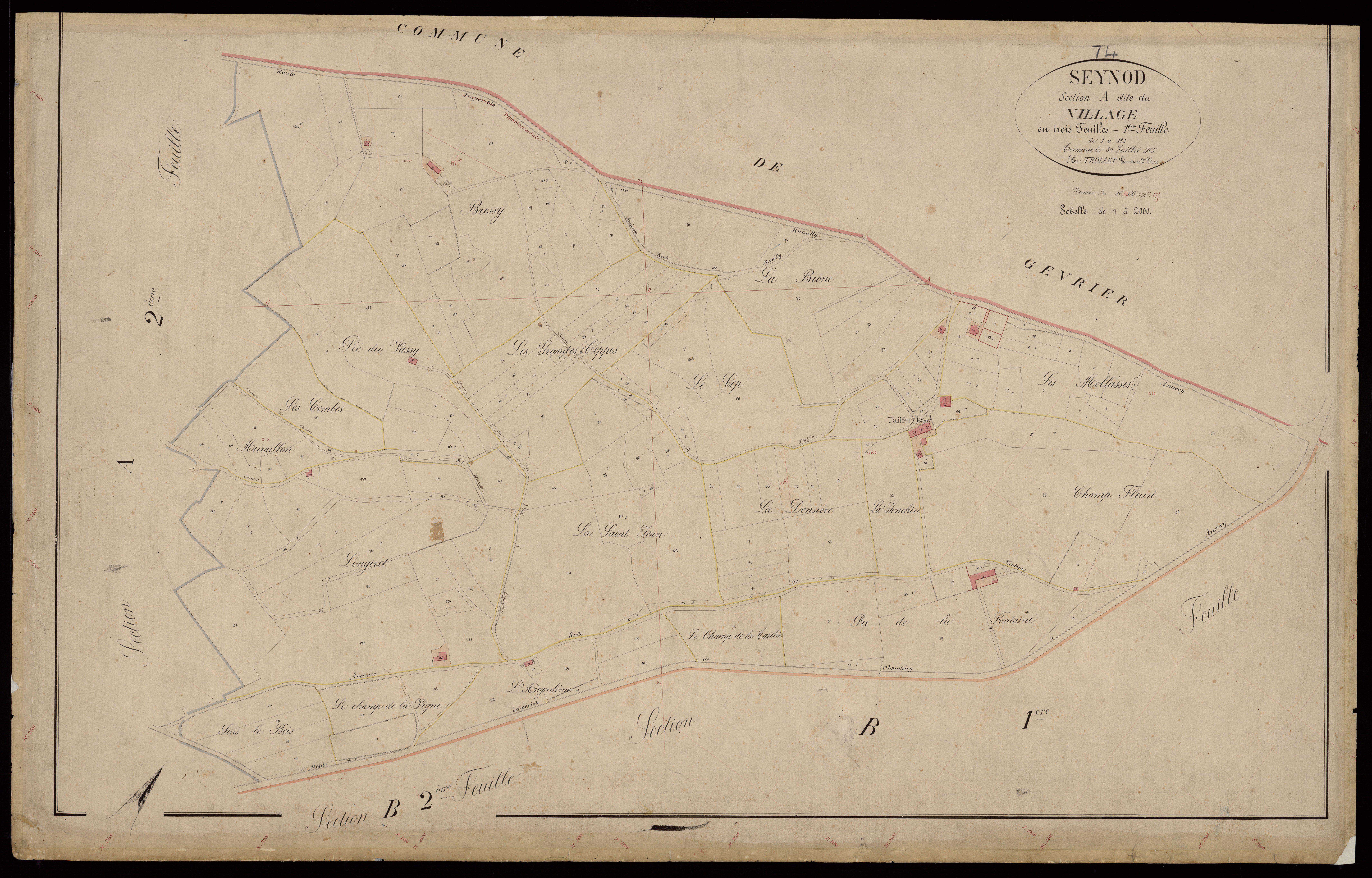 3 P 3 8233 - Feuille n° 2, parcelles n° 183 à 463 - 30 juillet 1865