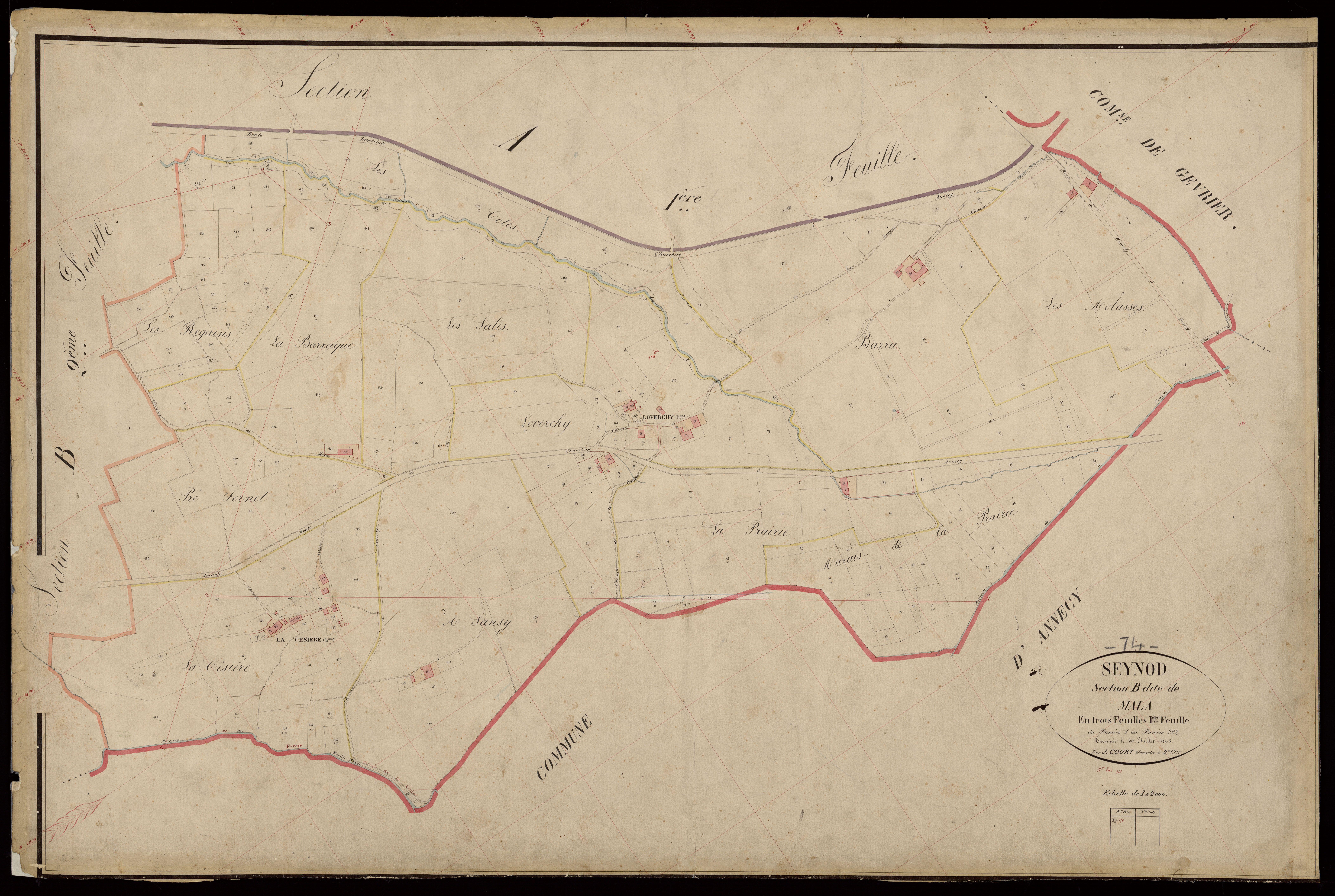 3 P 3 8237 - Feuille n° 2, parcelles n° 223 à 551 - 30 juillet 1865