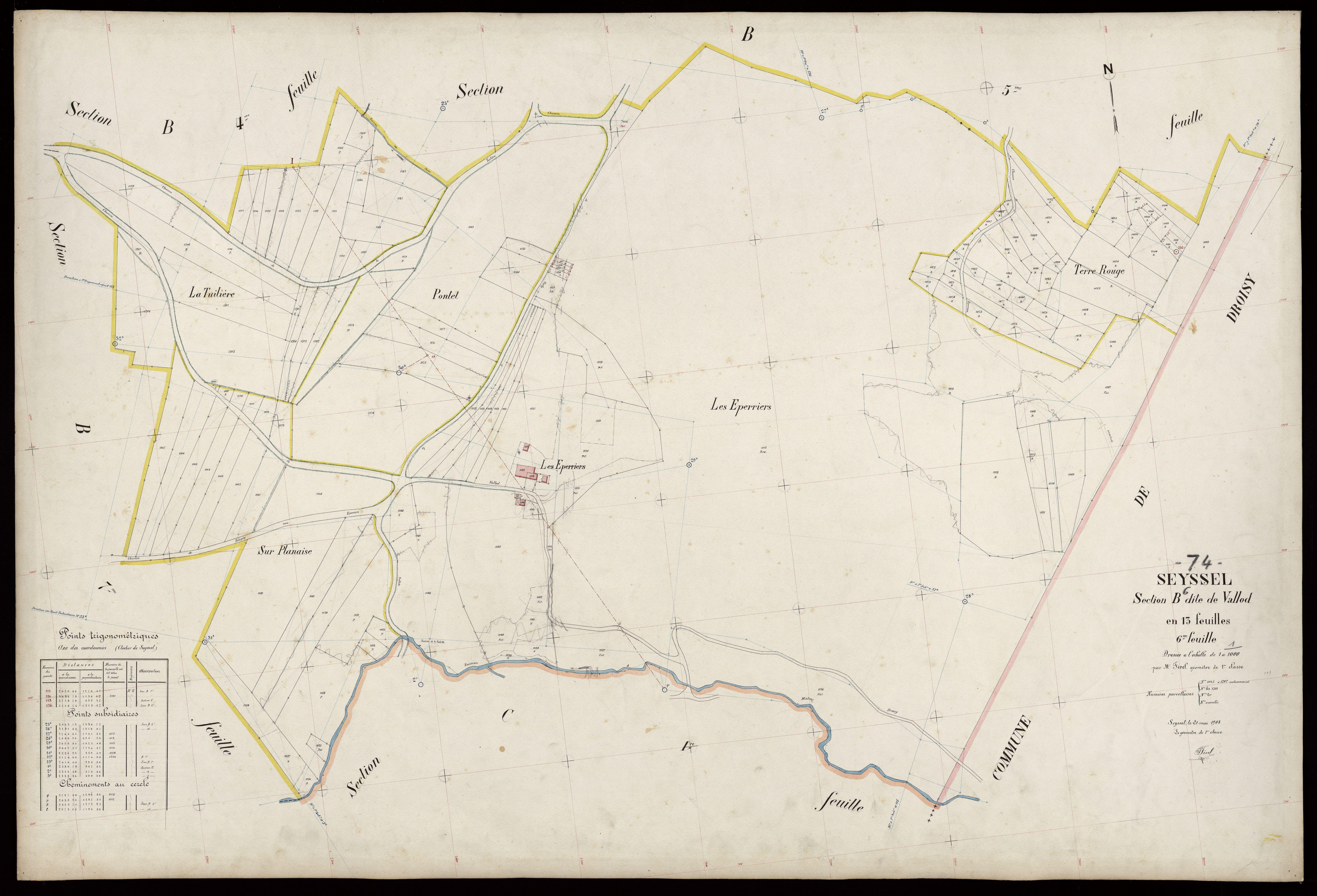 3 P 3 8255 - Feuille n° 7, parcelles n° 1208 à 1431 - 21 mai 1908