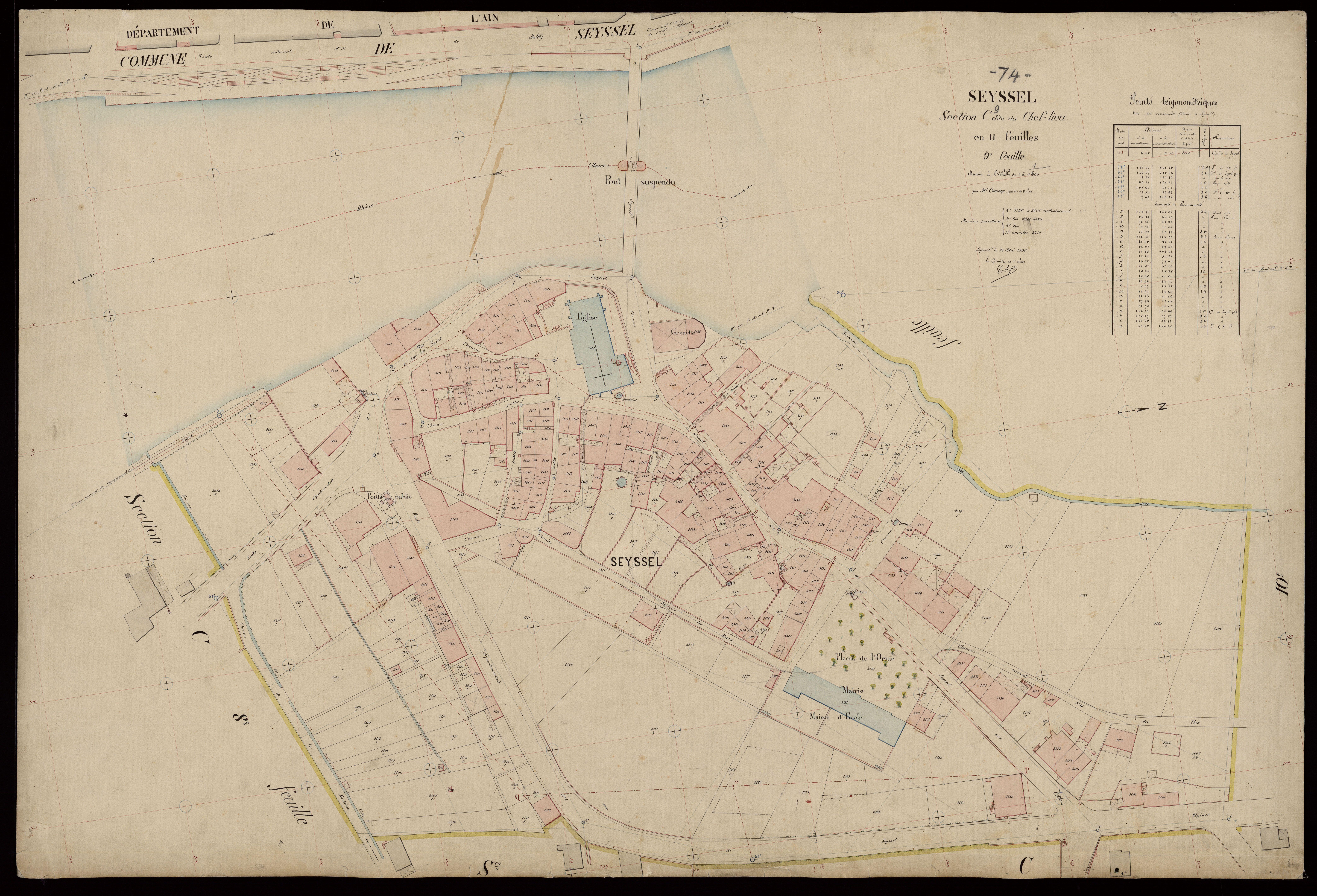 3 P 3 8271 - Feuille n° 10, parcelles n° 3607 à 3719 - 25 mai 1908