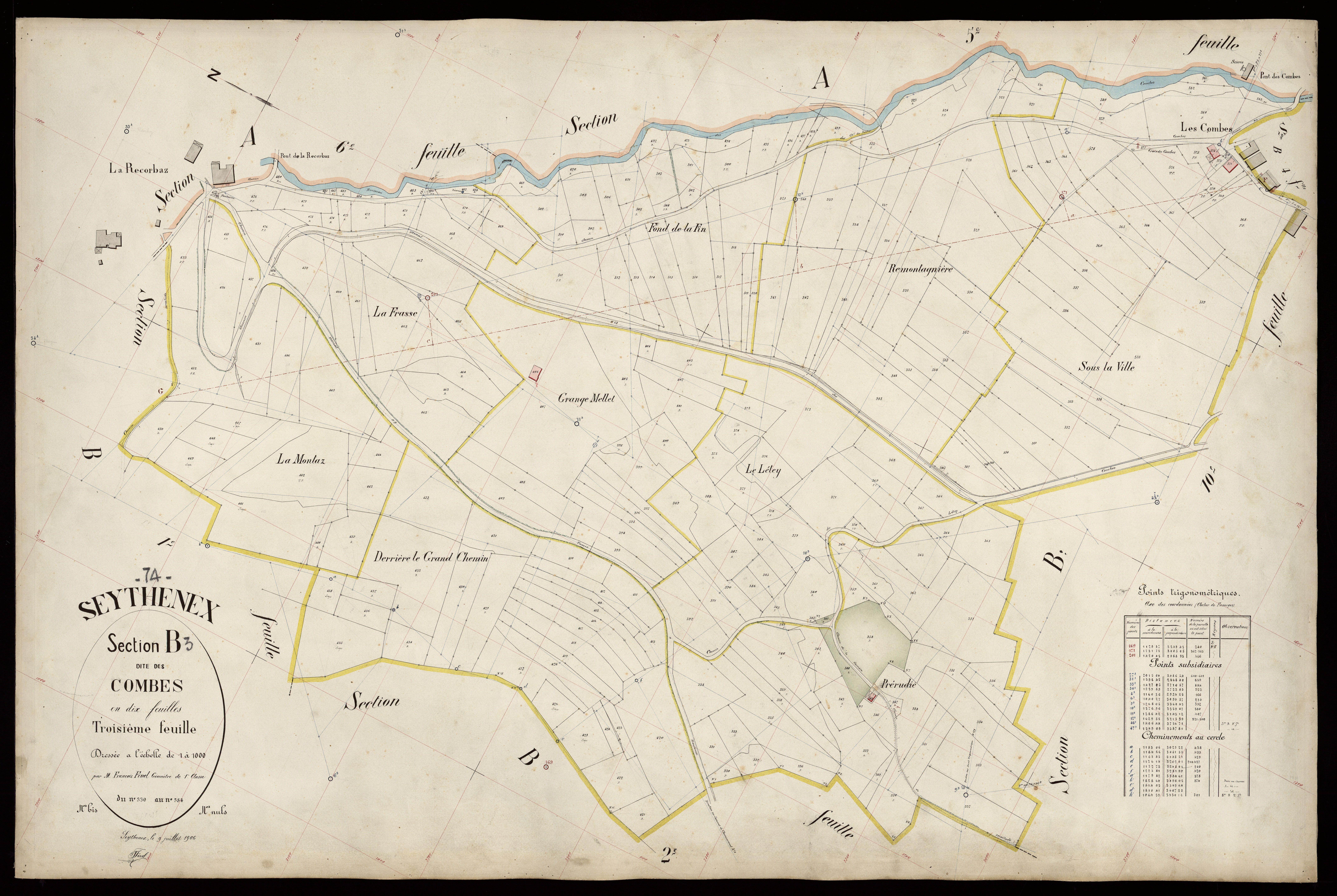 3 P 3 8299 - Feuille n° 4, parcelles n° 585 à 780 - 9 juillet 1906