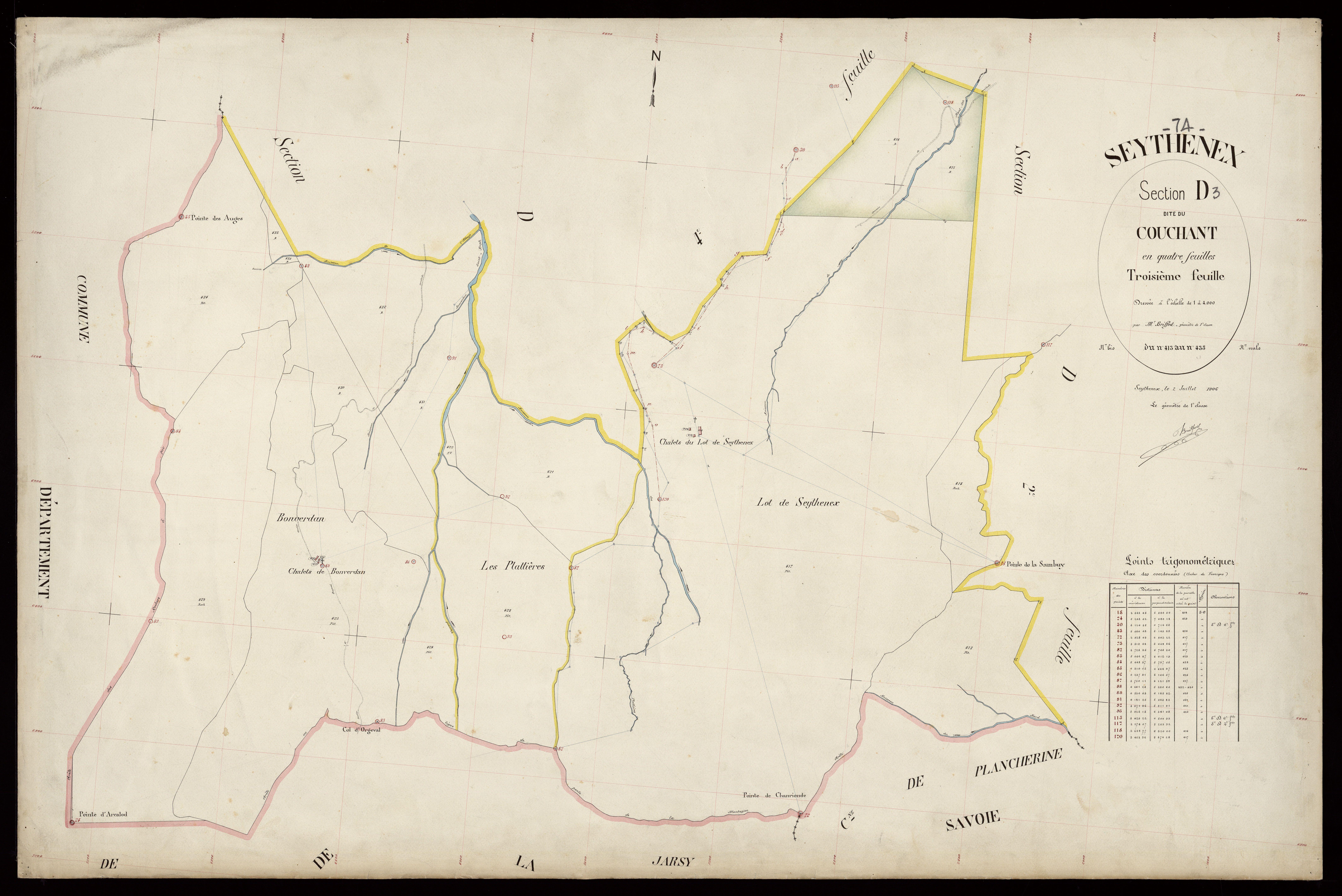 3 P 3 8320 - Feuille n° 4, parcelles n° 436 à 575 - 2 juillet 1906