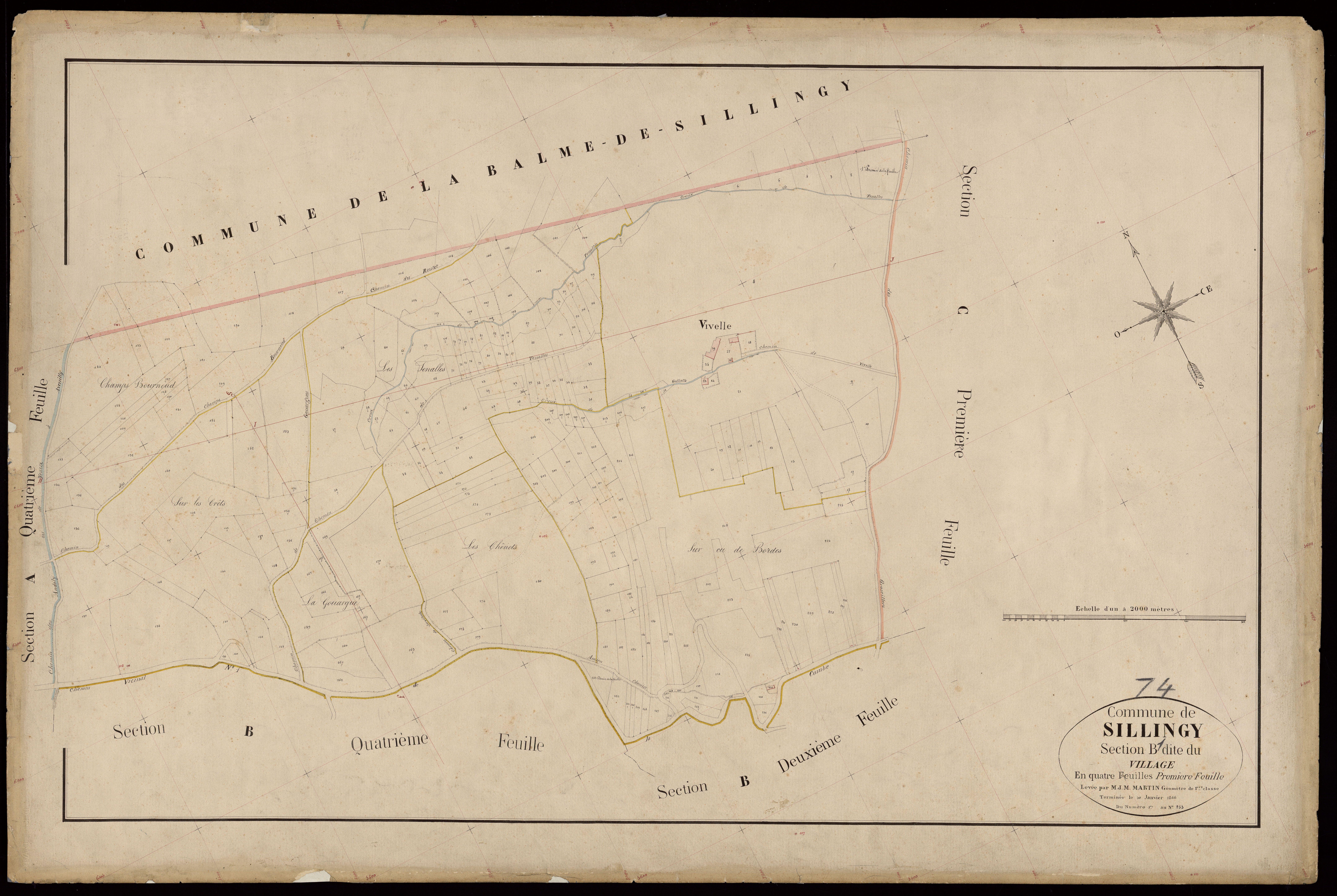 3 P 3 8354 - Feuille n° 2, parcelles n° 254 à 732 - 30 janvier 1866