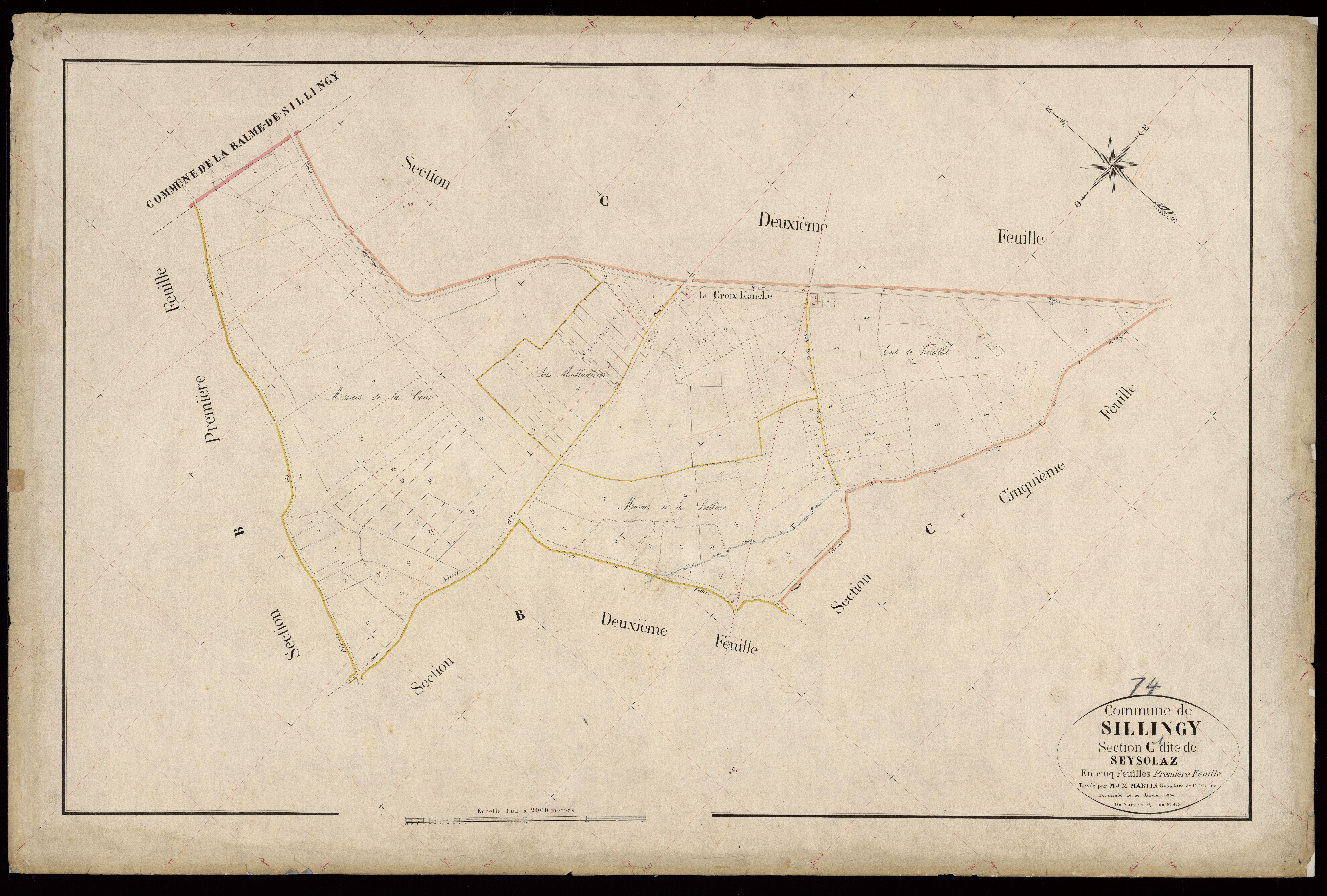 3 P 3 8358 - Feuille n° 2, parcelles n° 124 à 451 - 30 janvier 1866