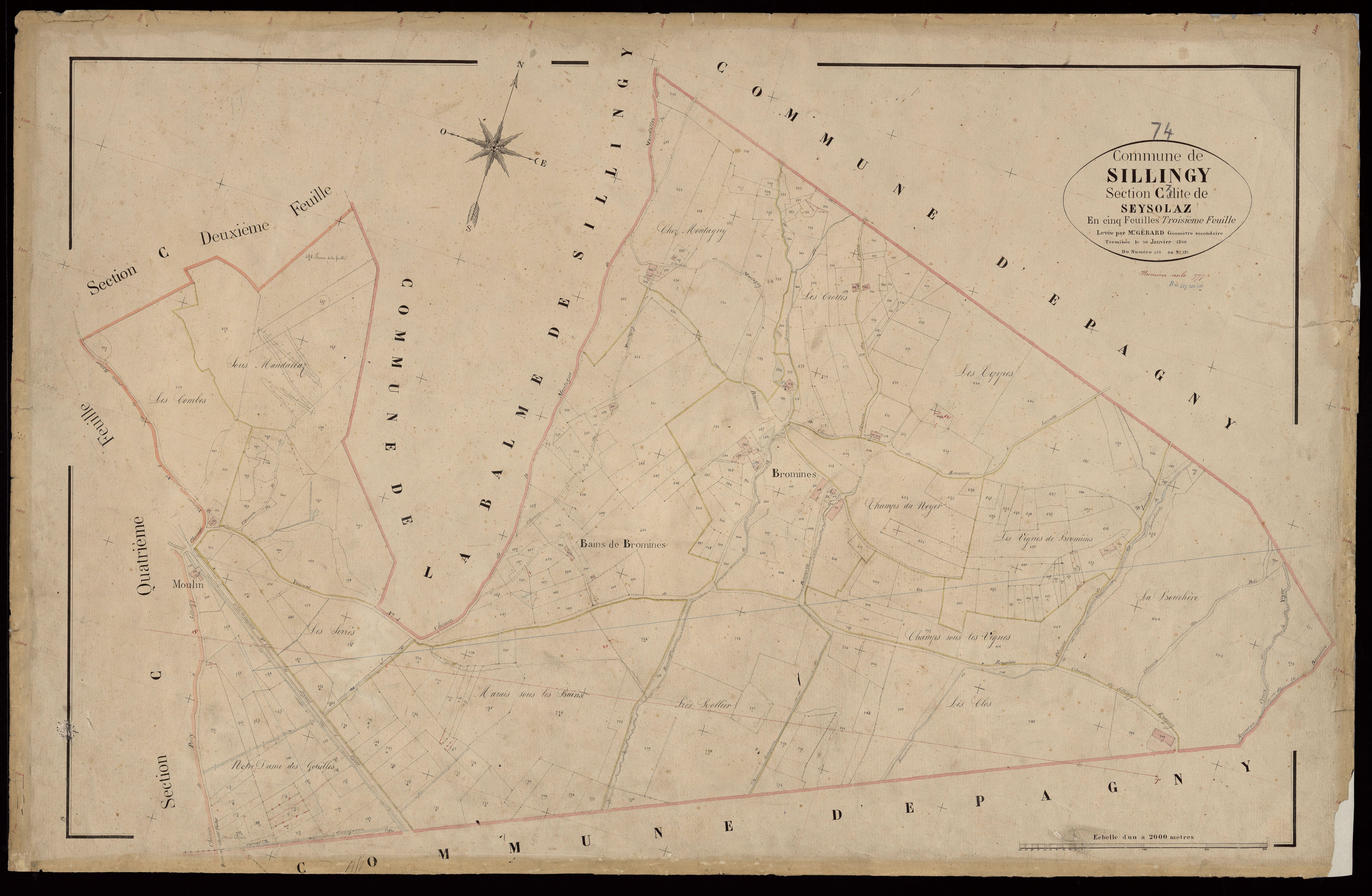 3 P 3 8360 - Feuille n° 4, parcelles n° 782 à 1209 - 30 janvier 1866