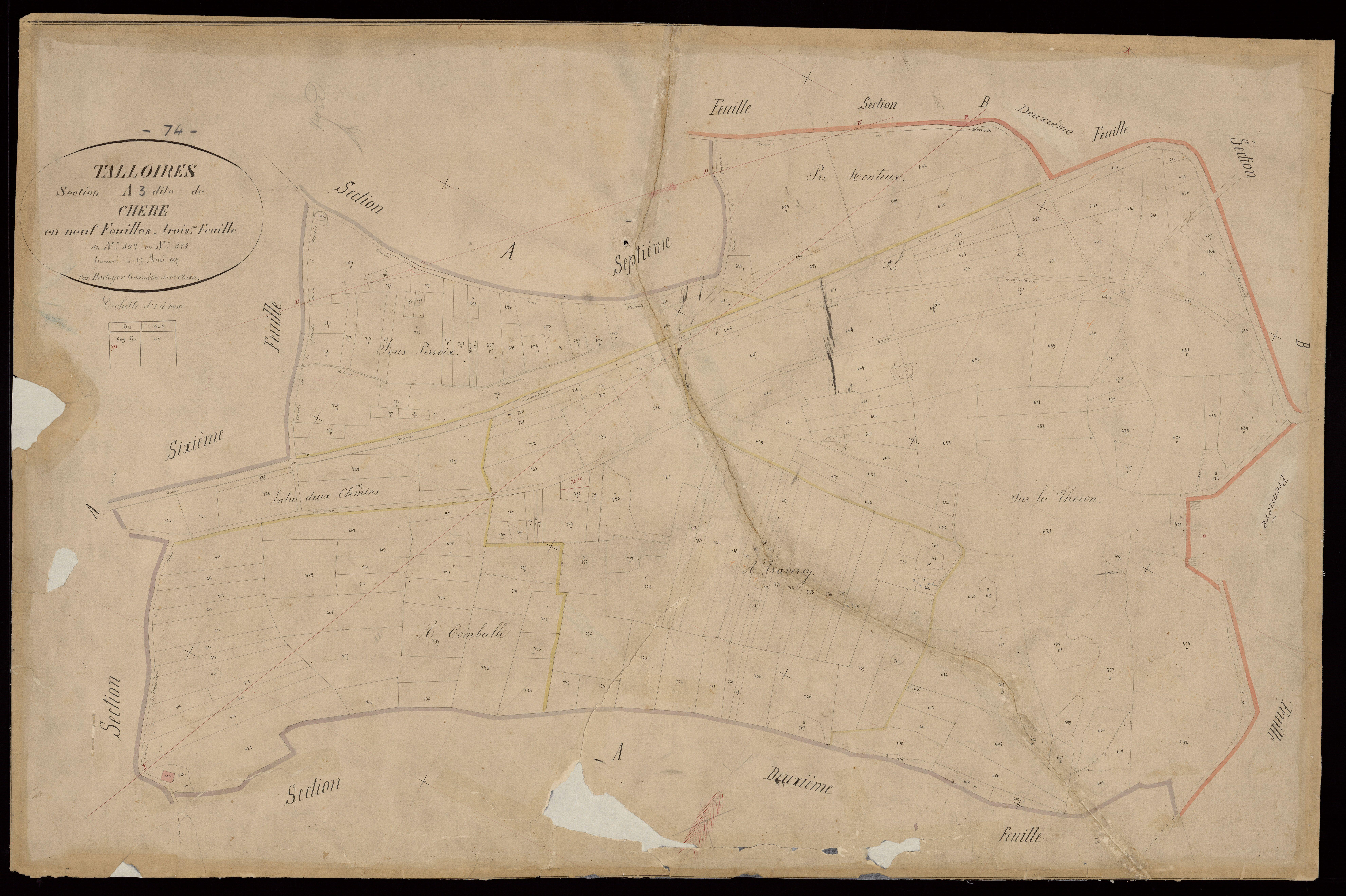 3 P 3 8442 - Feuille n° 4, parcelles n° 825 à 1134 - 1er mai 1867