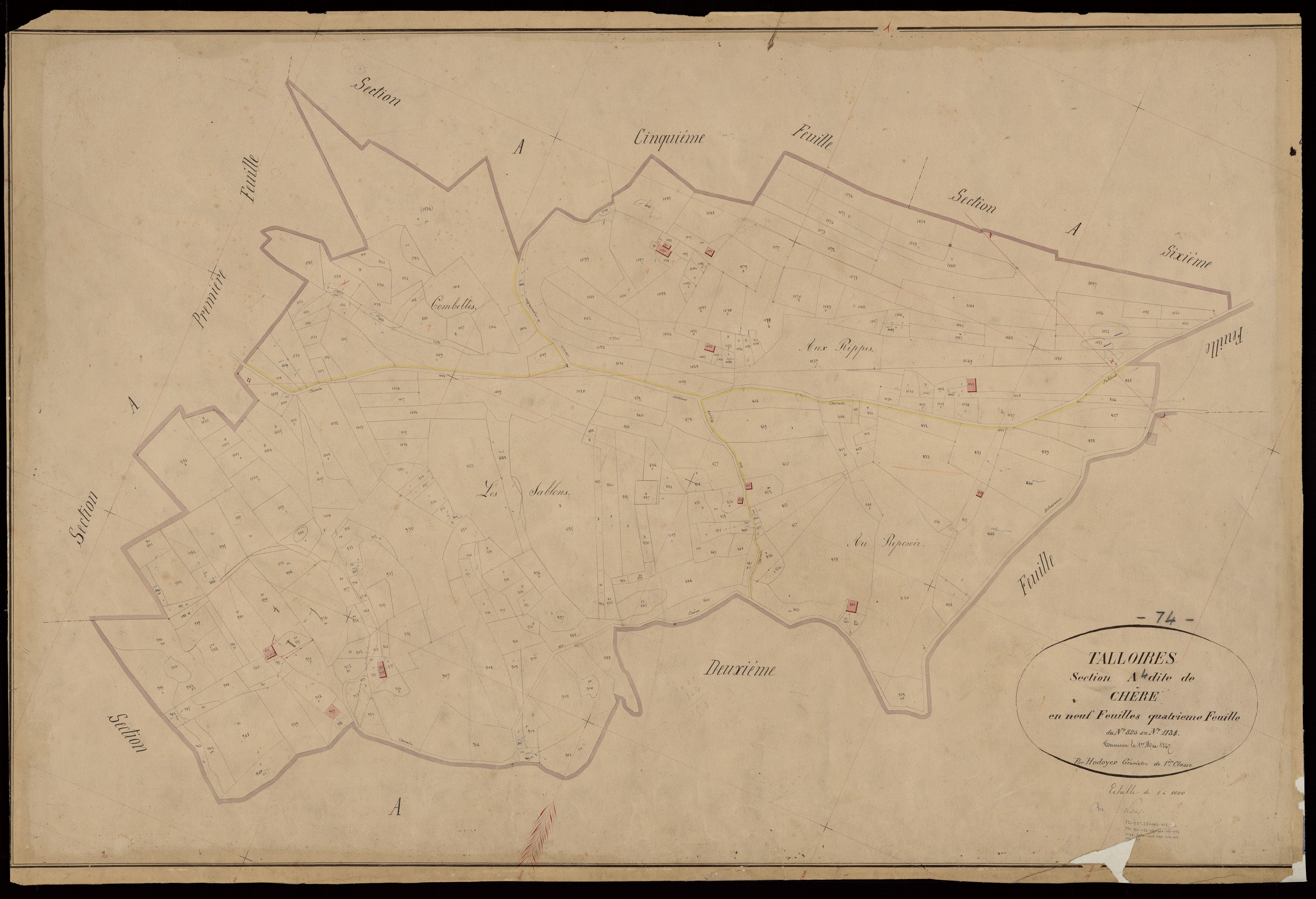 3 P 3 8443 - Feuille n° 5, parcelles n° 1135 à 1344 - 1er mai 1867