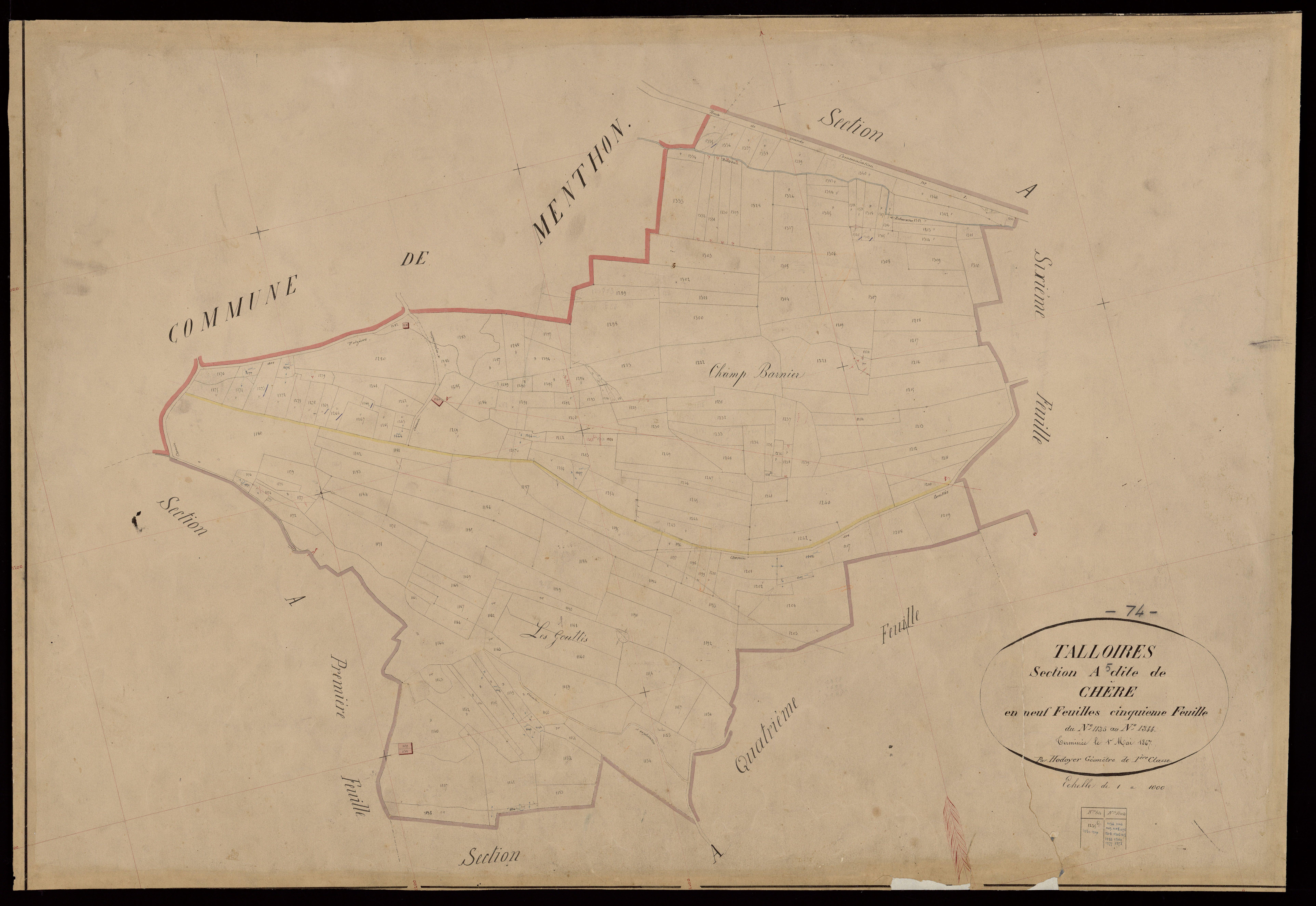 3 P 3 8444 - Feuille n° 6, parcelles n° 1345 à 1955 - 1er mai 1867