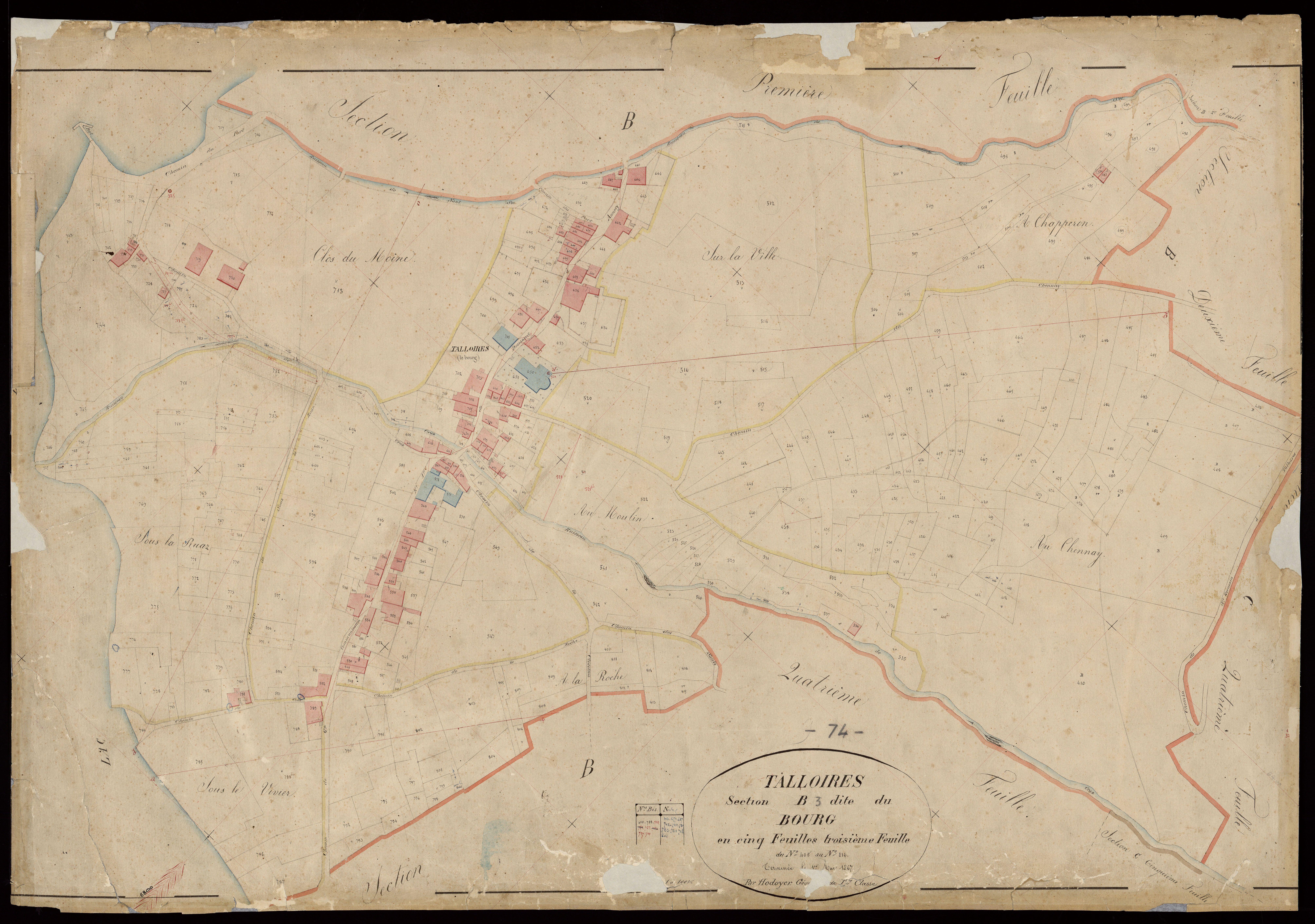 3 P 3 8451 - Feuille n° 4, parcelles n° 817 à 984 - 1er mai 1867