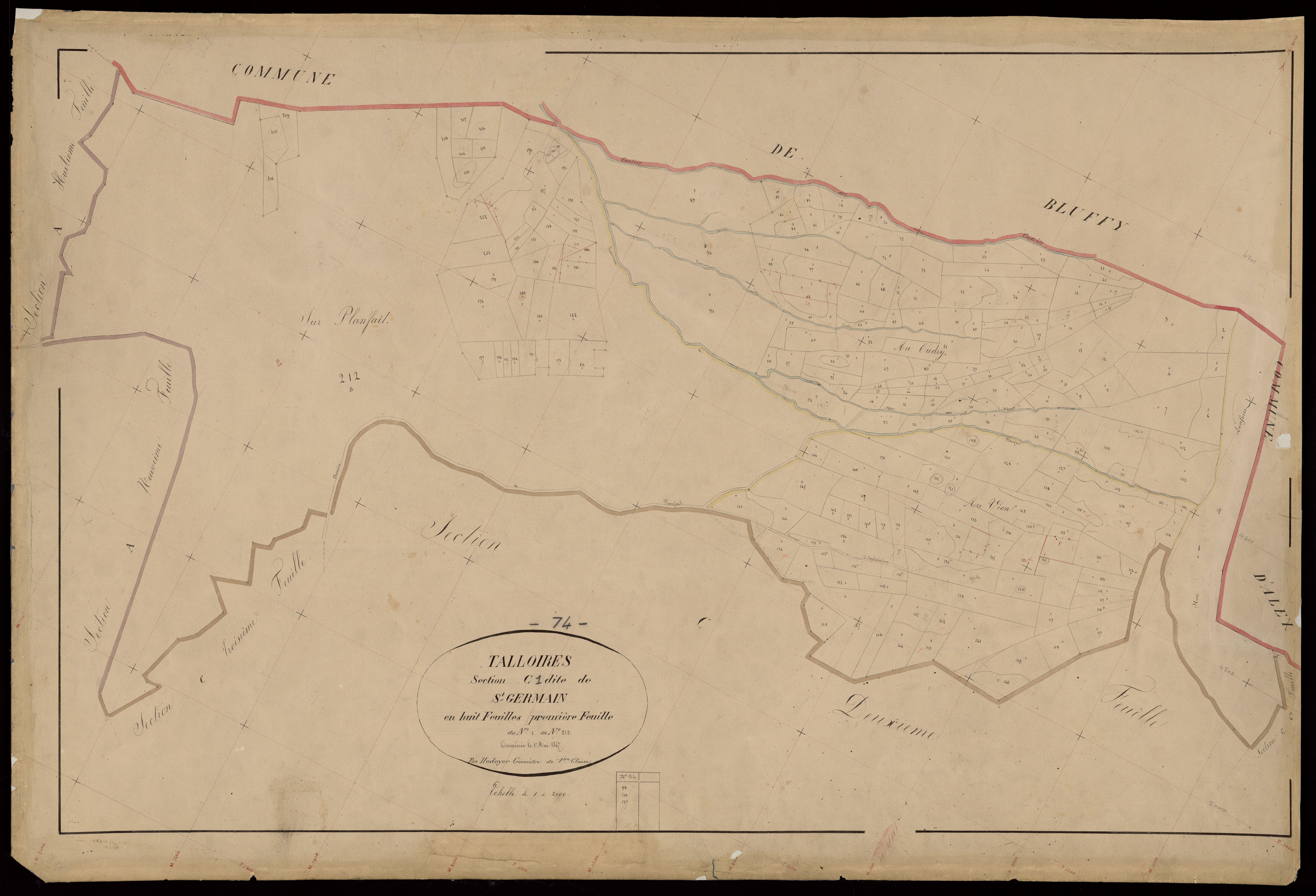 3 P 3 8454 - Feuille n° 2, parcelles n° 213 - 1er mai 1867