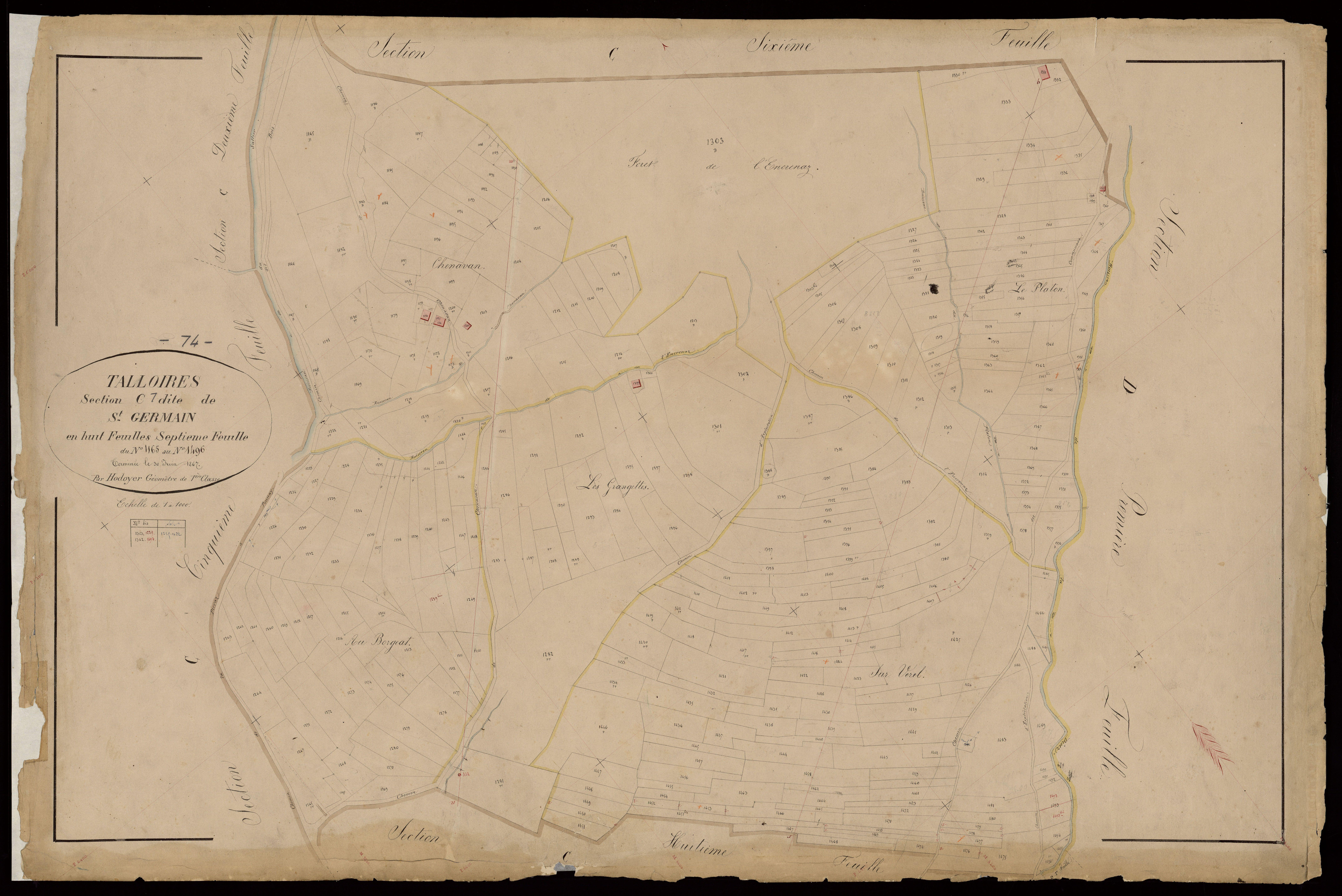 3 P 3 8460 - Feuille n° 8, parcelles n° 1497 à 1821 - 30 juin 1867