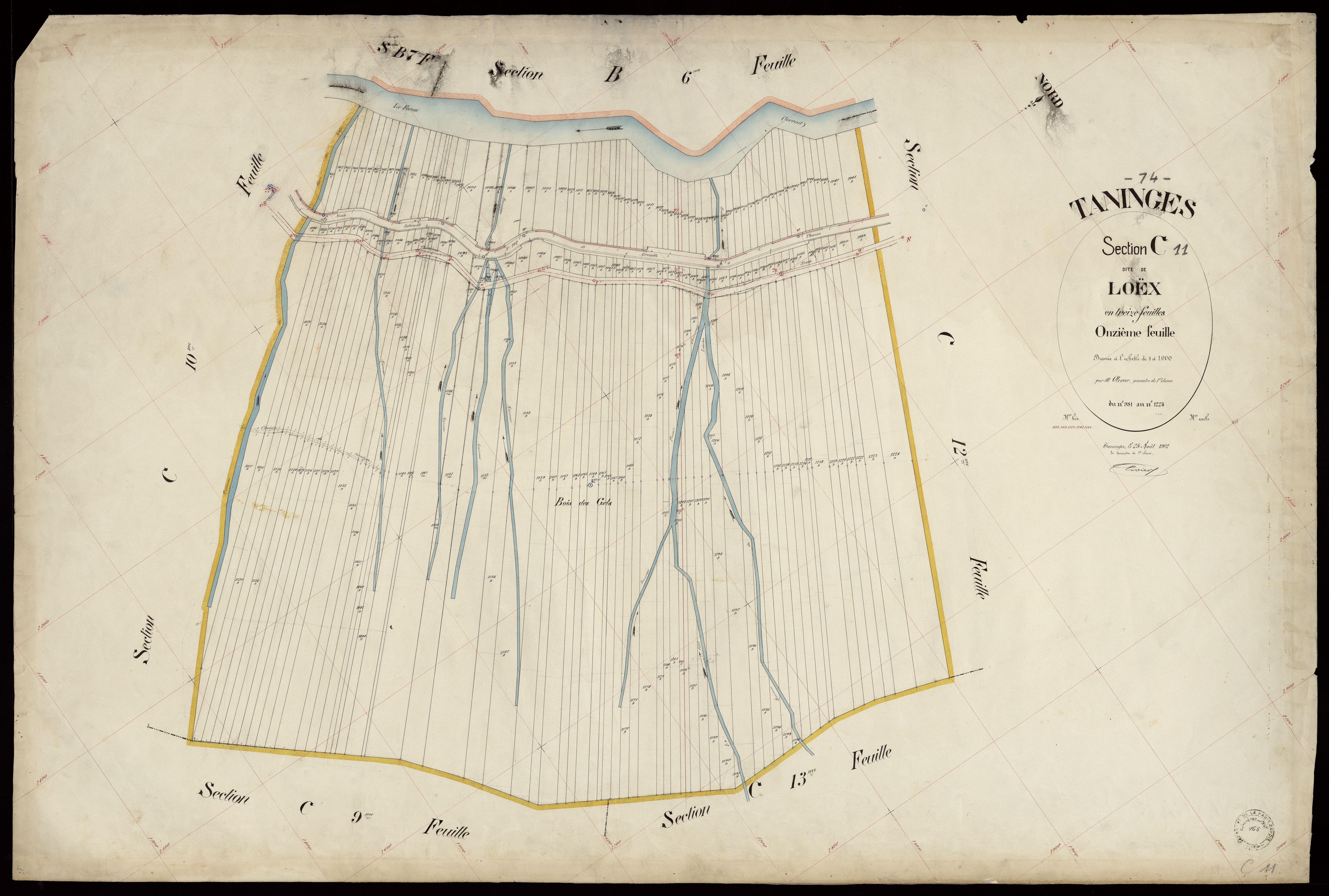 3 P 3 8509 - Feuille n° 12, parcelles n° 1225 à 1261 - 25 août 1902