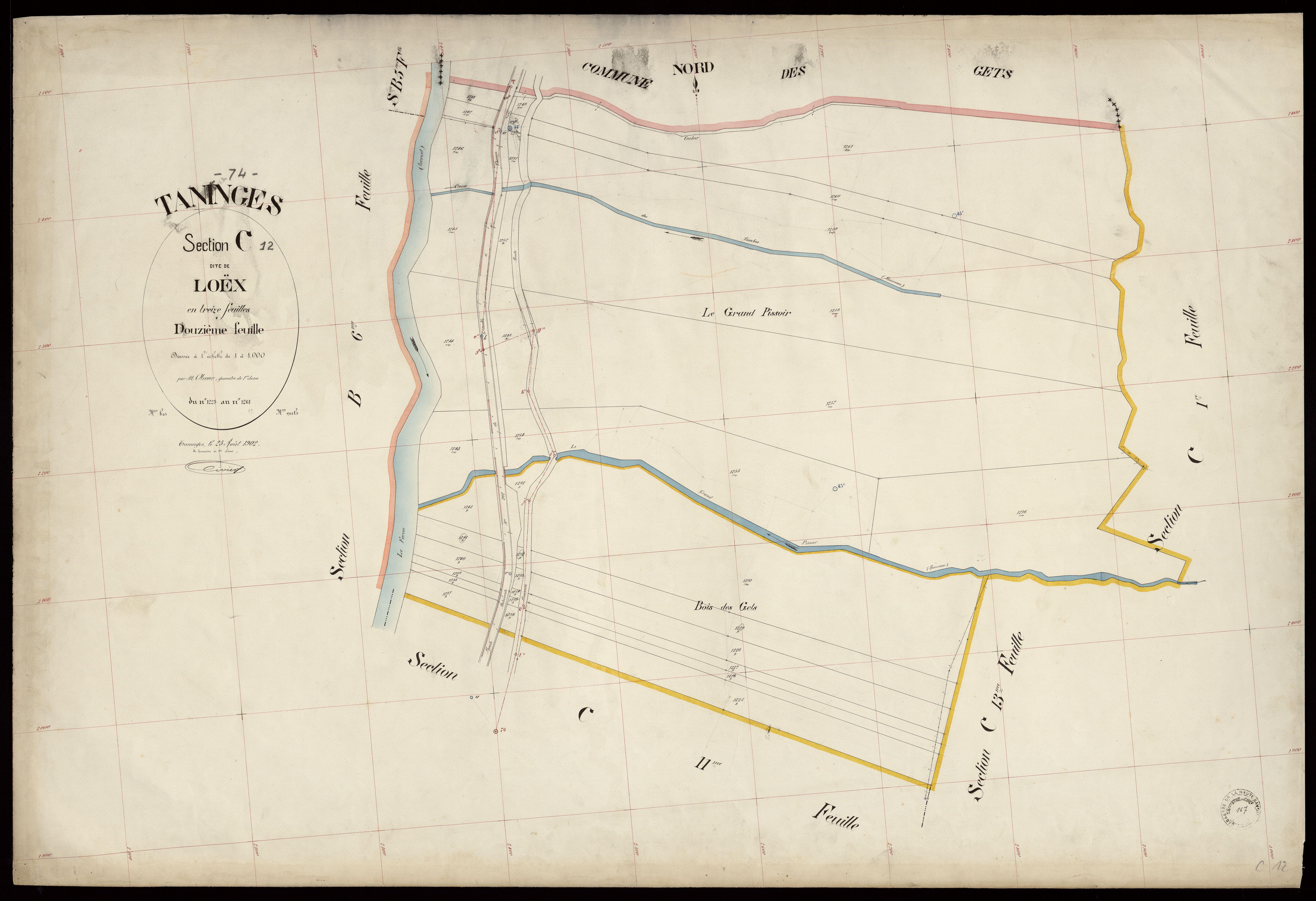 3 P 3 8510 - Feuille n° 13, parcelles n° 1262 à 1398 - 25 août 1902