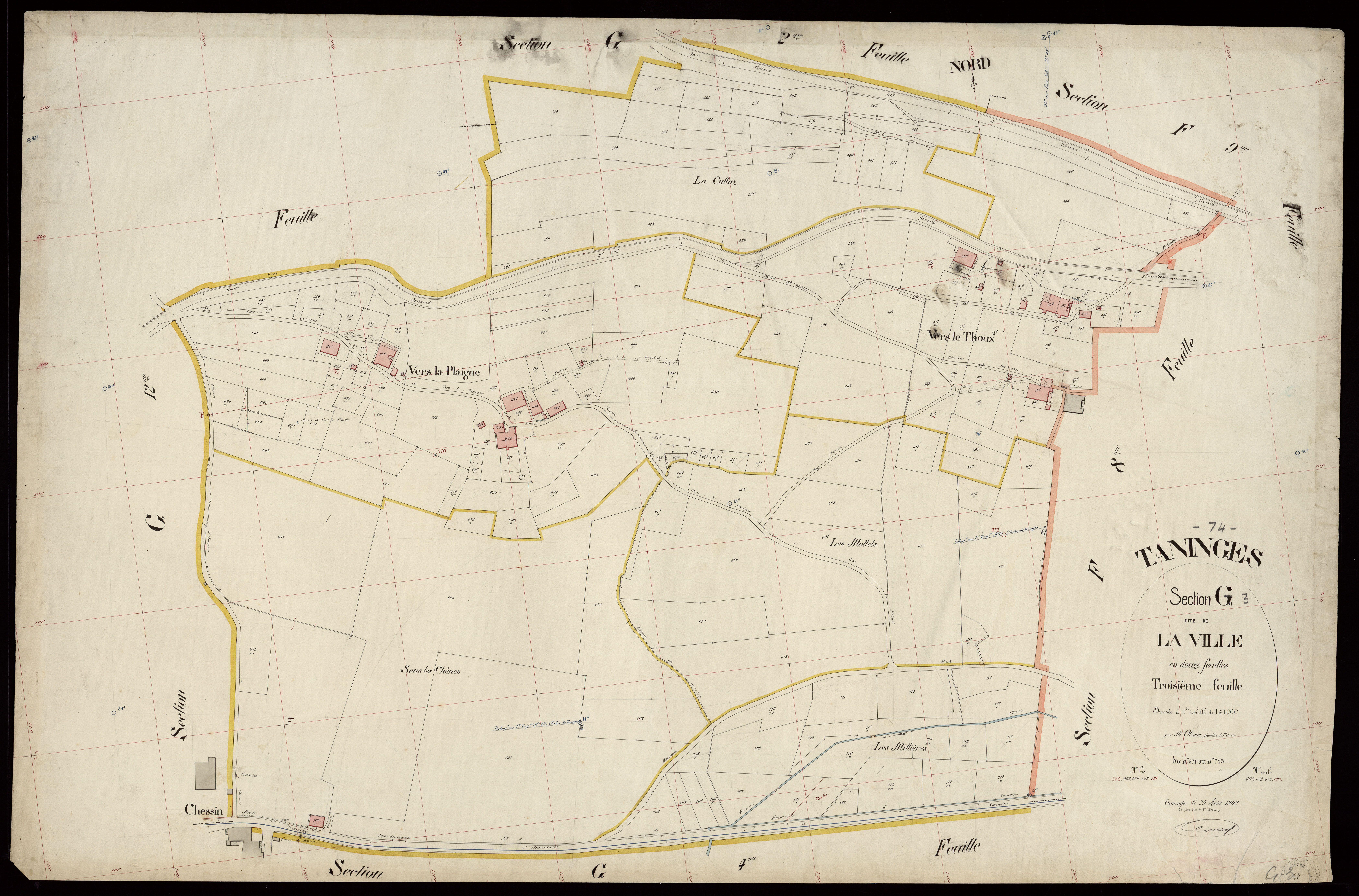3 P 3 8534 - Feuille n° 4, parcelles n° 726 à 895 - 25 août 1902