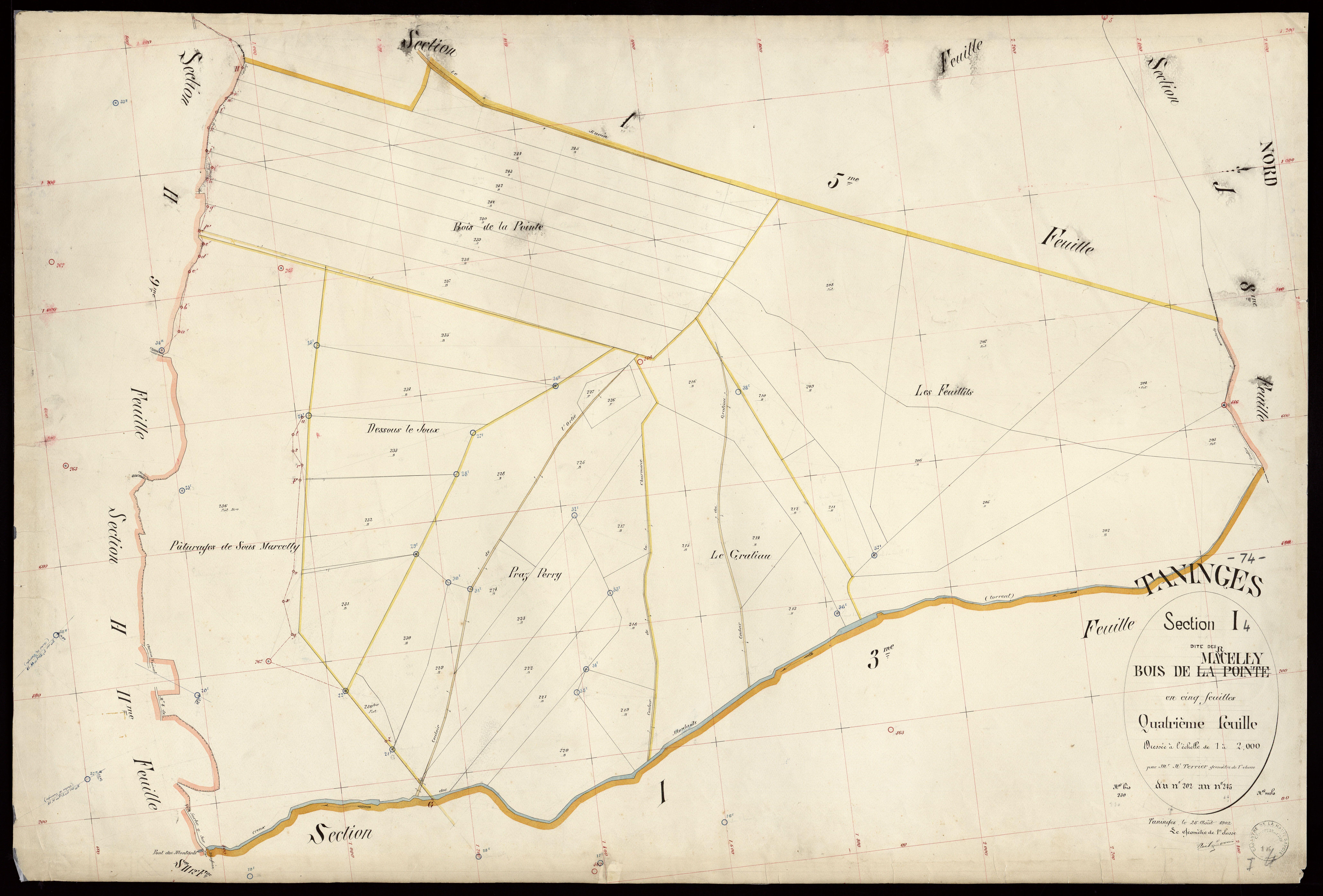 3 P 3 8559 - Feuille n° 5, parcelles n° 246 à 301 - 25 août 1902