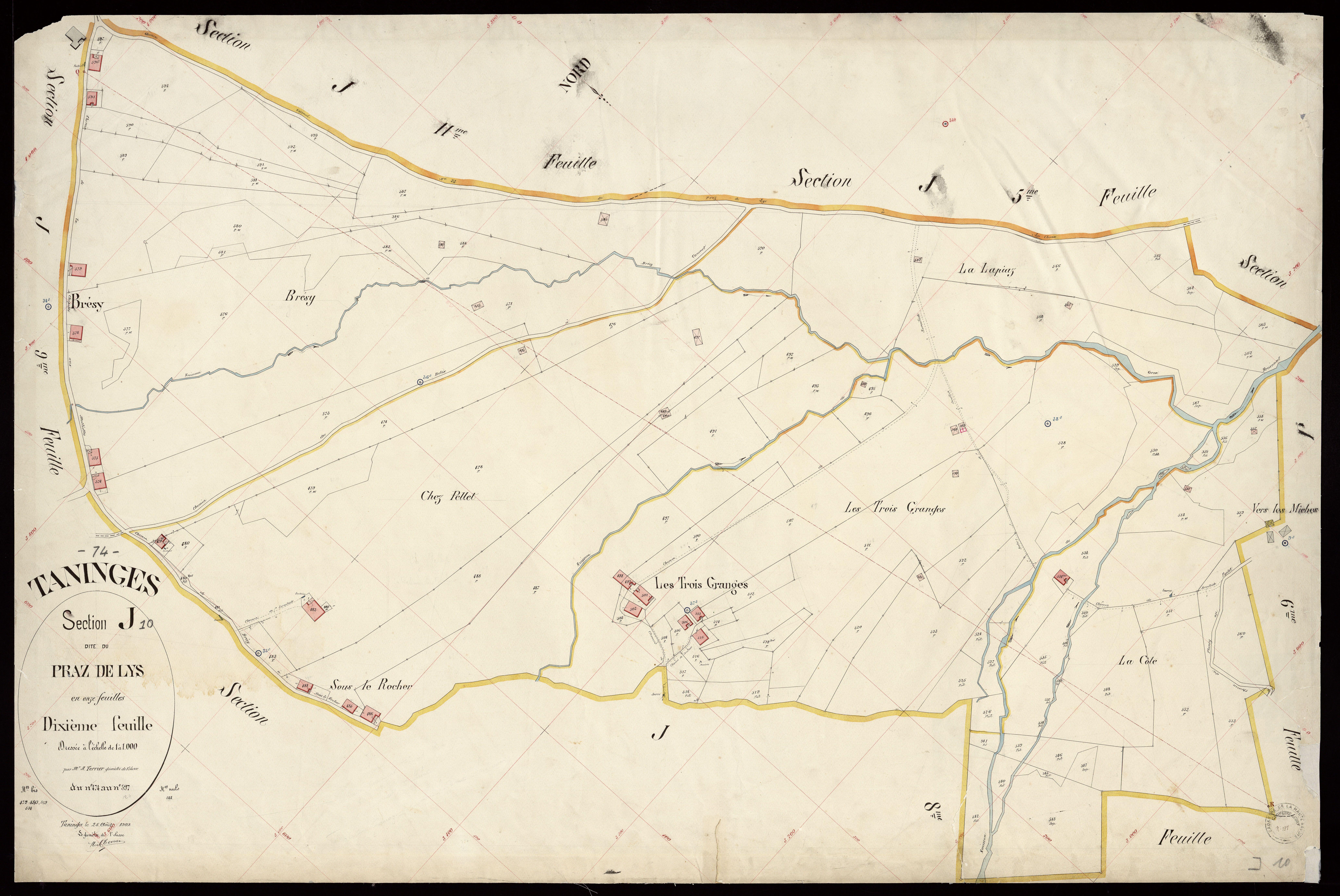3 P 3 8570 - Feuille n° 11, parcelles n° 598 à 674 - 25 août 1902