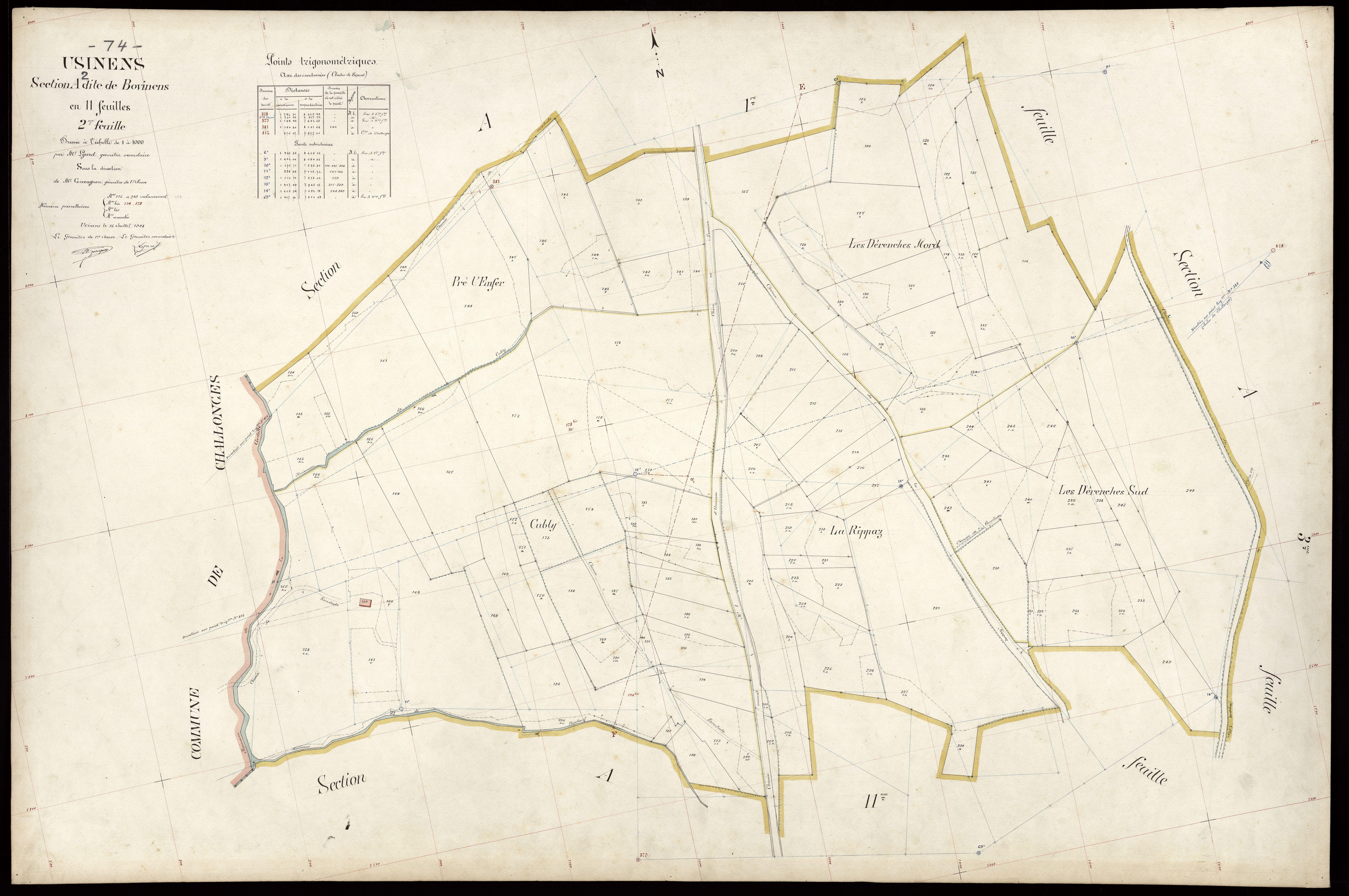 3 P 3 8843 - Feuille n° 3, parcelles n° 250 à 352 - 15 juillet 1908
