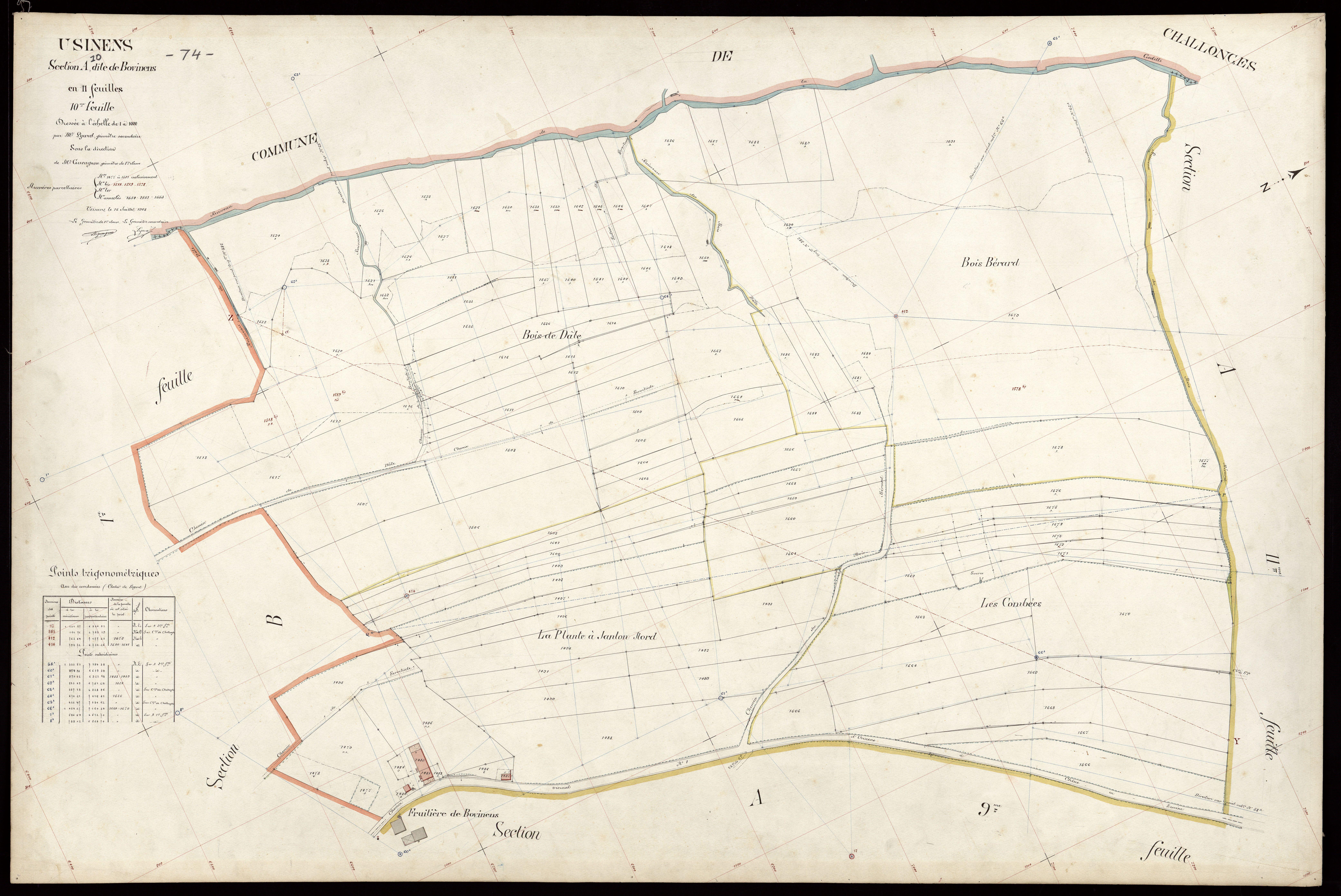 3 P 3 8851 - Feuille n° 11, parcelles n° 1592 à 1688 - 15 juillet 1908