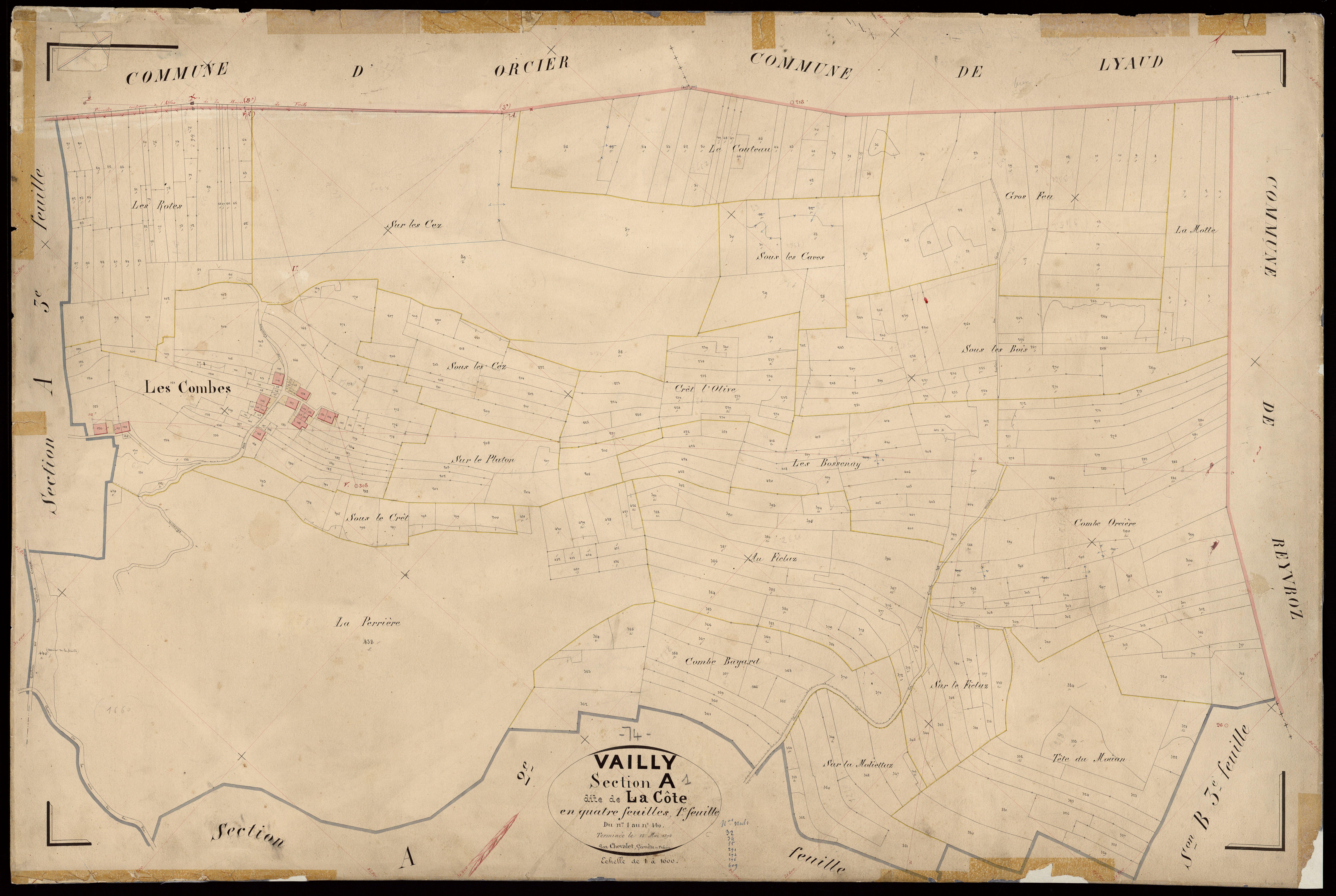 3 P 3 8890 - Feuille n° 2, parcelles n° 441 à 1001 - 1er juin 1874