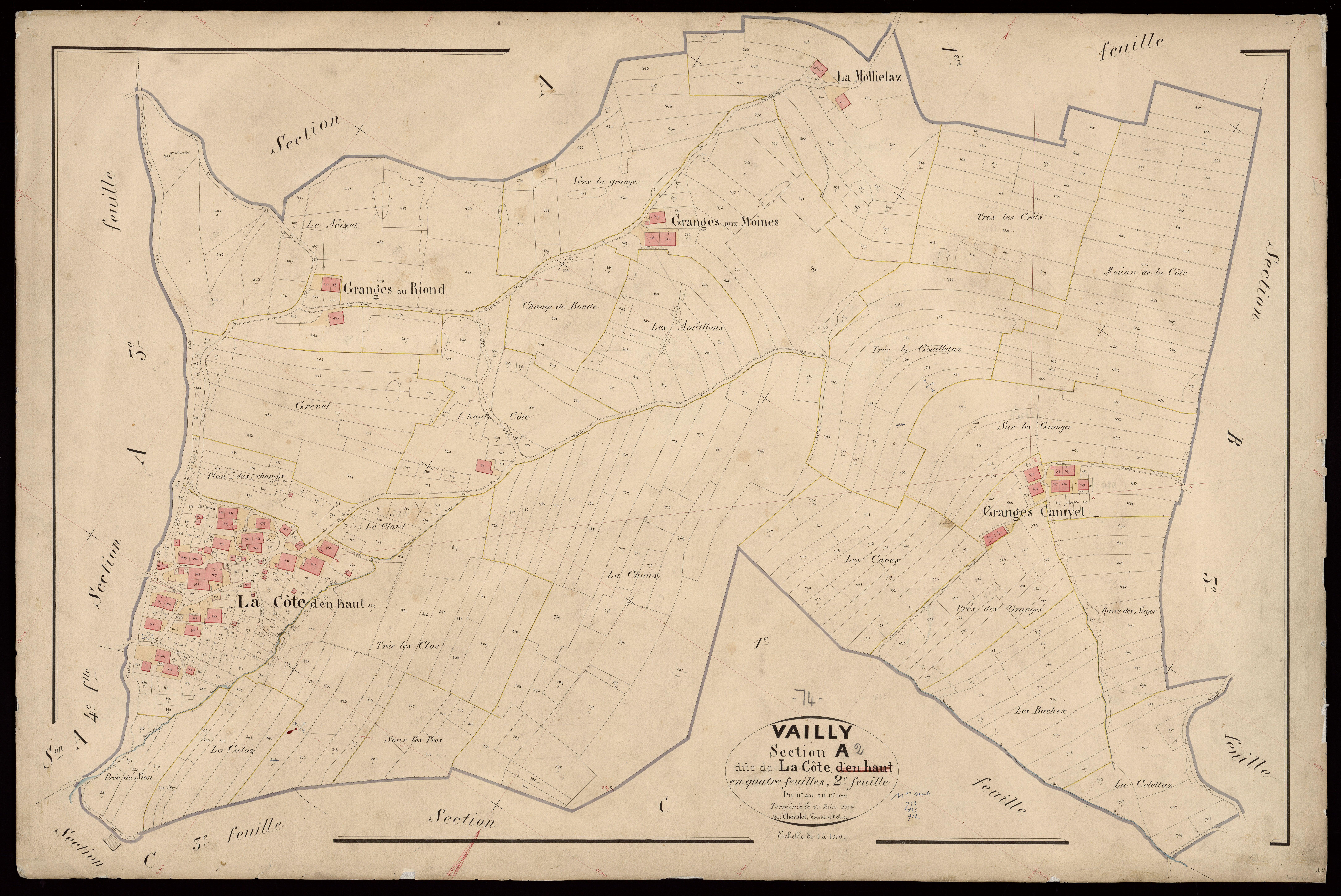 3 P 3 8891 - Feuille n° 3, parcelles n° 1002 à 1449 - 15 juin 1874