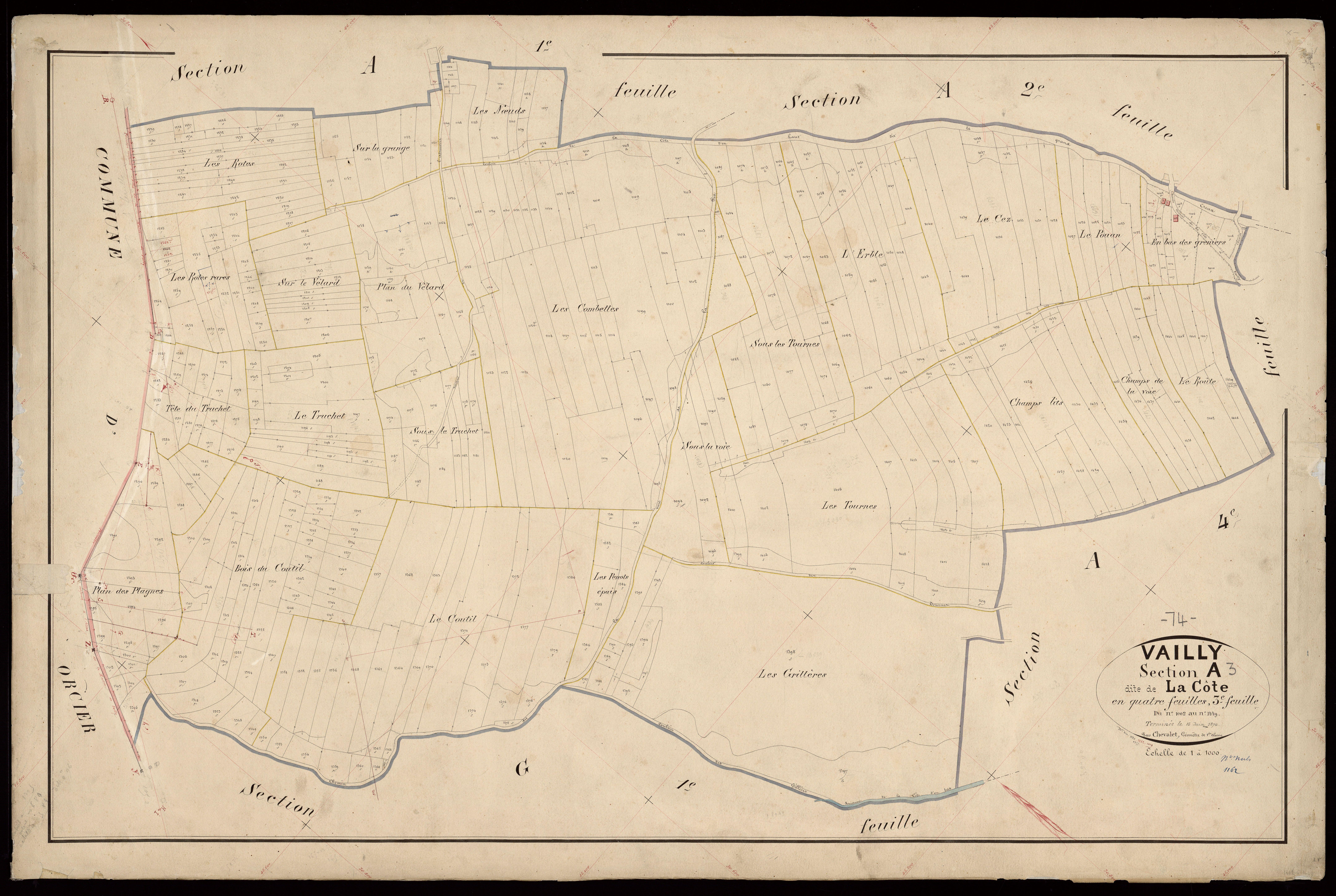 3 P 3 8892 - Feuille n° 4, parcelles n° 1450 à 1900 - 1er juillet 1874