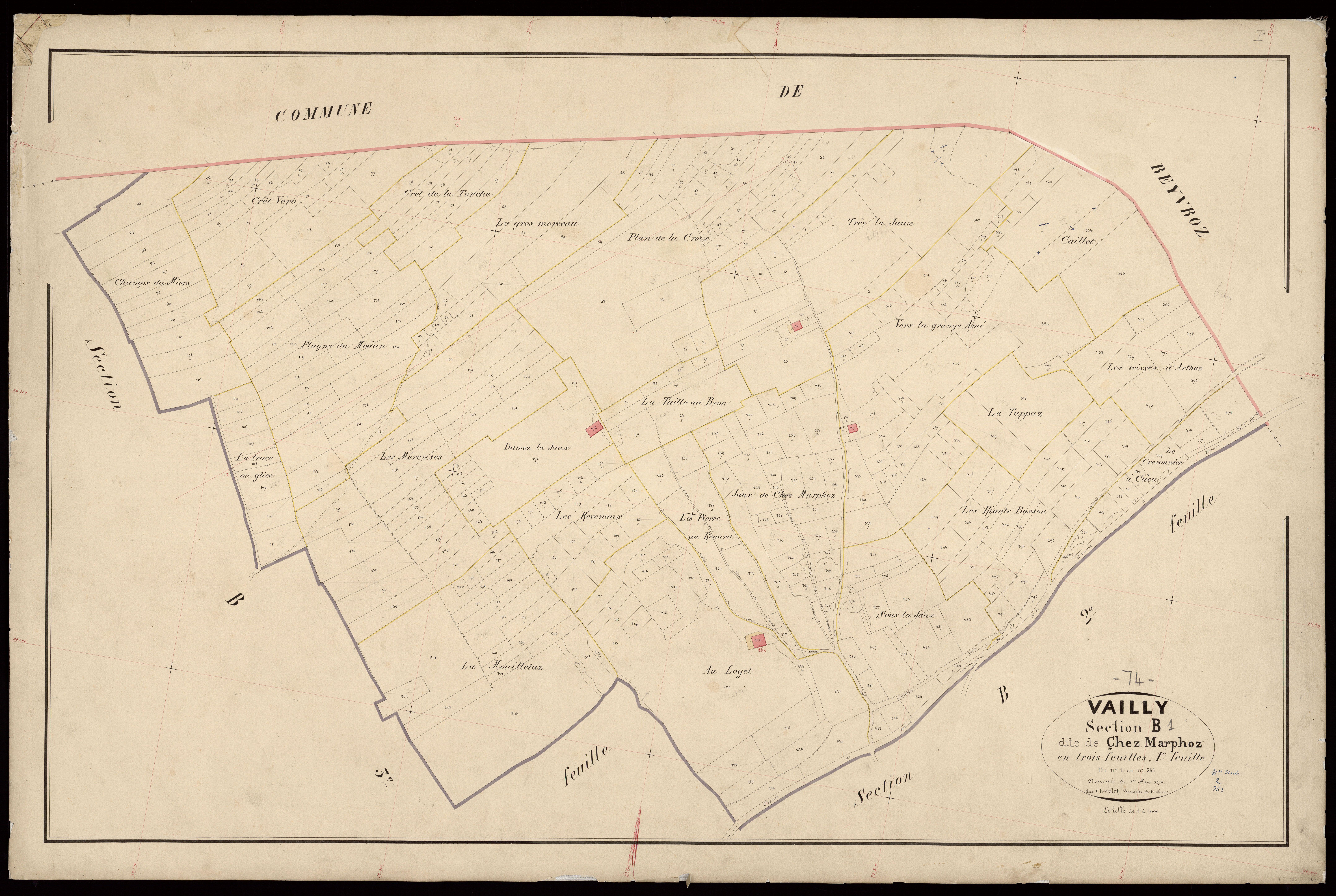 3 P 3 8894 - Feuille n° 2, parcelles n° 386 à 1068 - 1er avril 1874