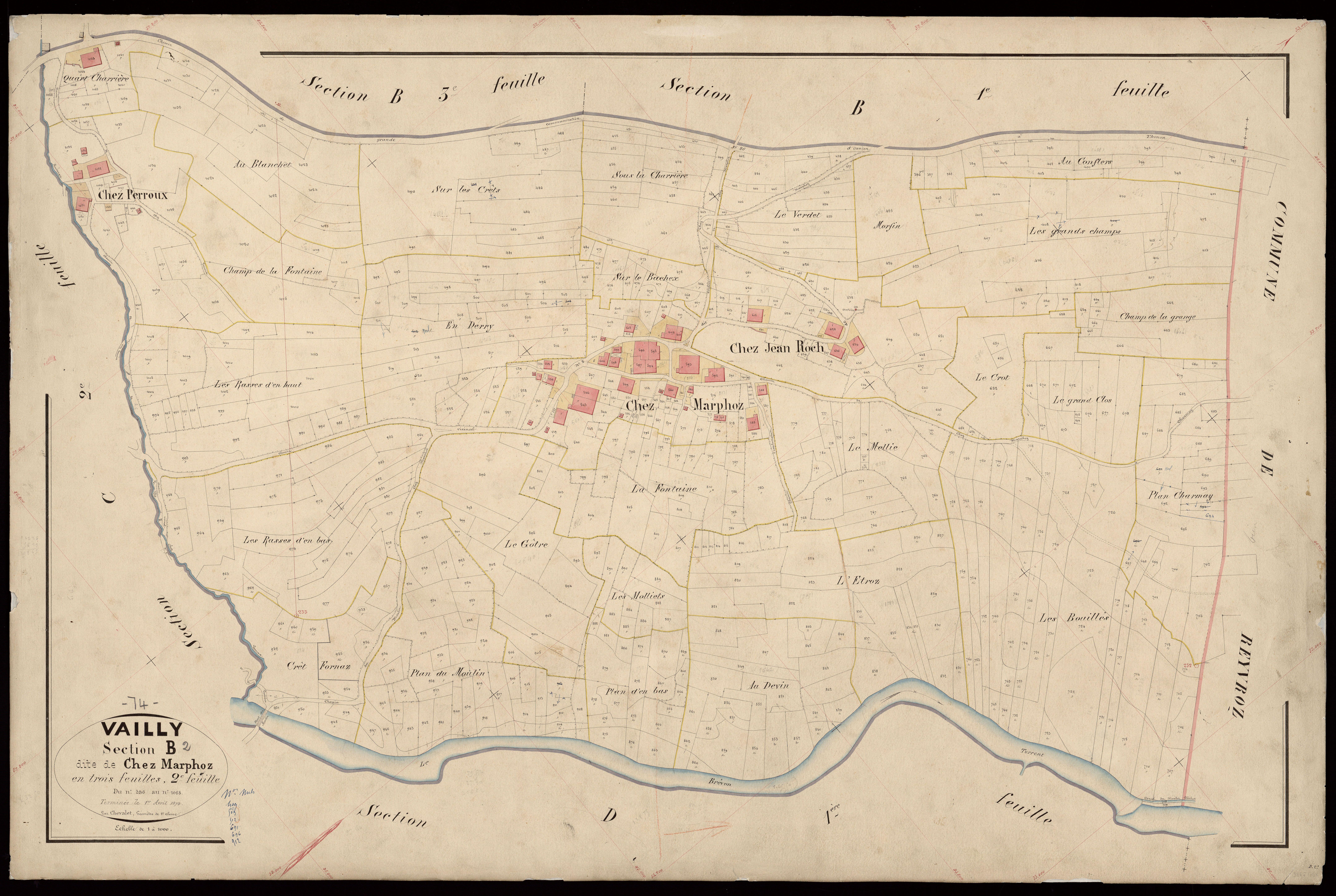 3 P 3 8895 - Feuille n° 3, parcelles n° 1069 à 1452 - 1er mai 1874