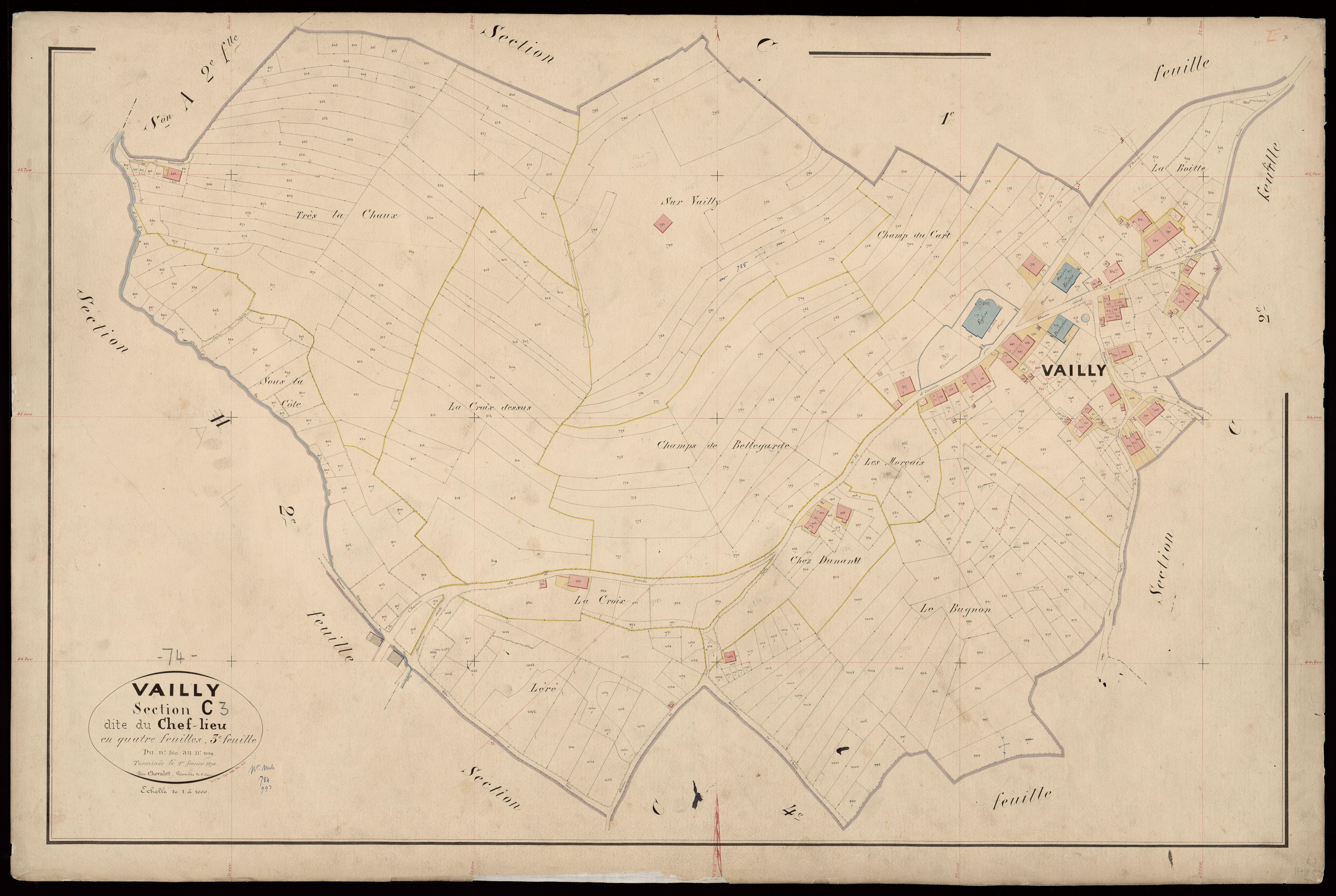 3 P 3 8899 - Feuille n° 4, parcelles n° 1050 à 1243 - 1er juin 1873