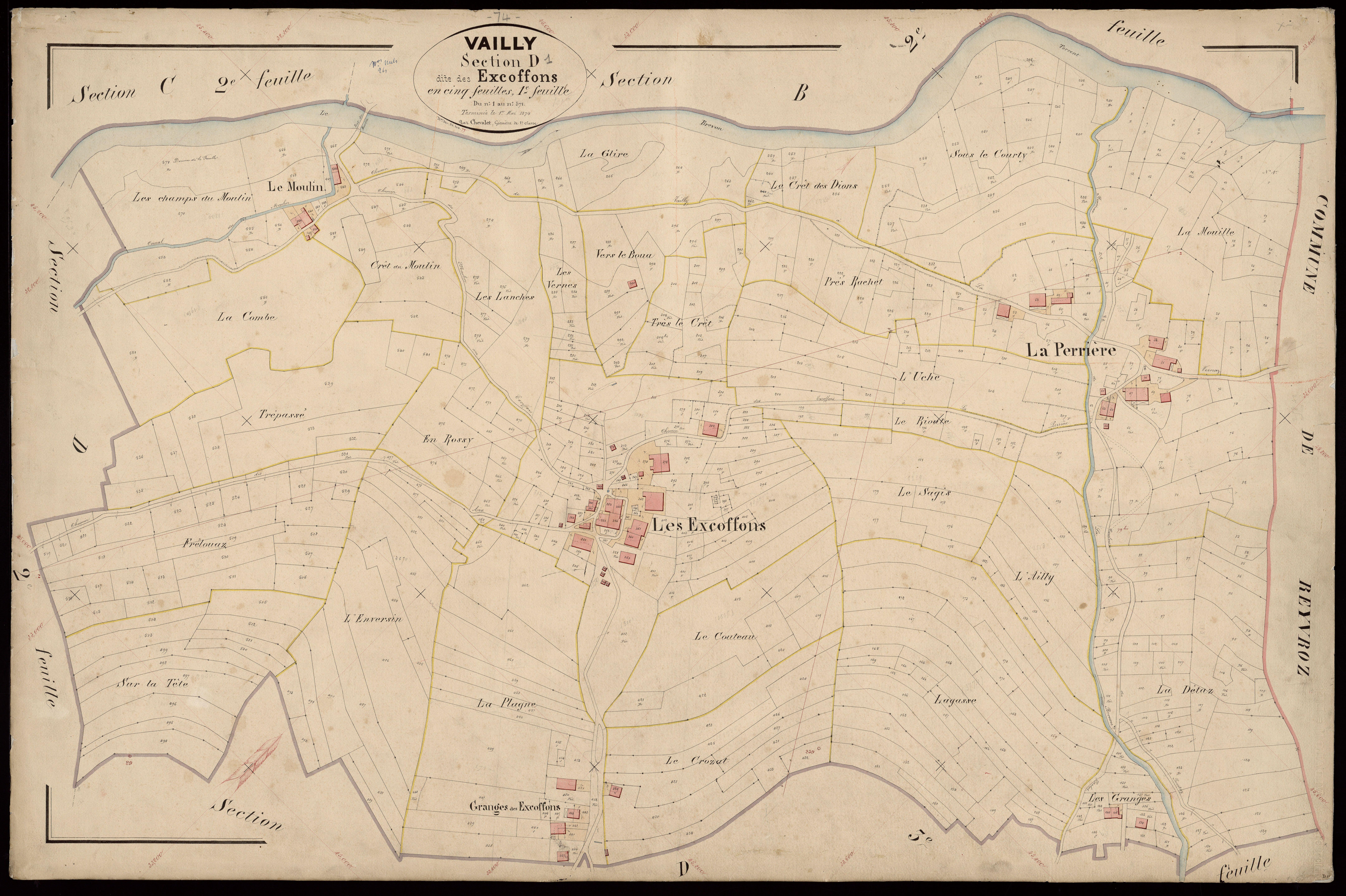 3 P 3 8901 - Feuille n° 2, parcelles n° 572 à 869 - 1er juin 1874