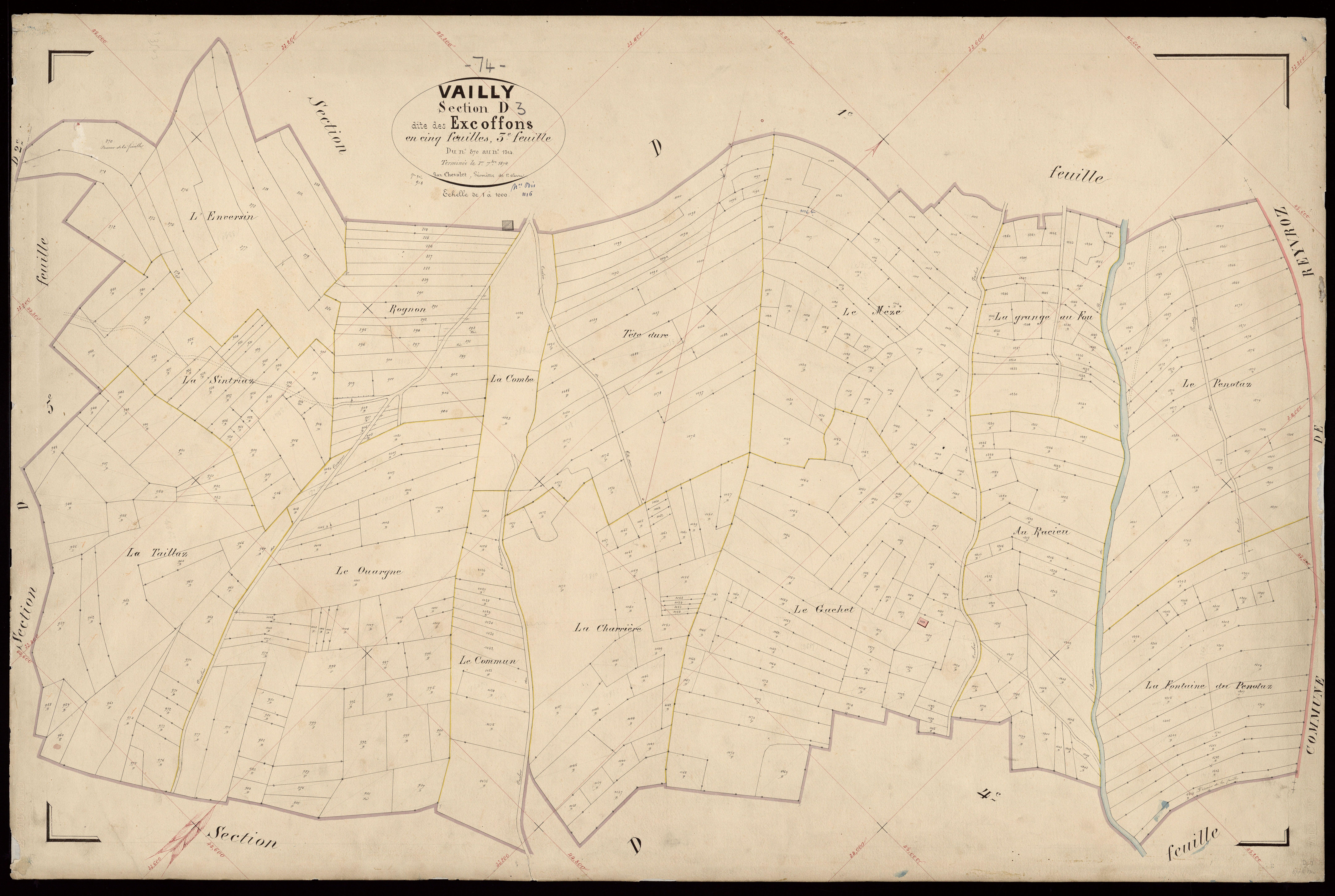3 P 3 8903 - Feuille n° 4, parcelles n° 1315 à 1492bis - 1er août 1874