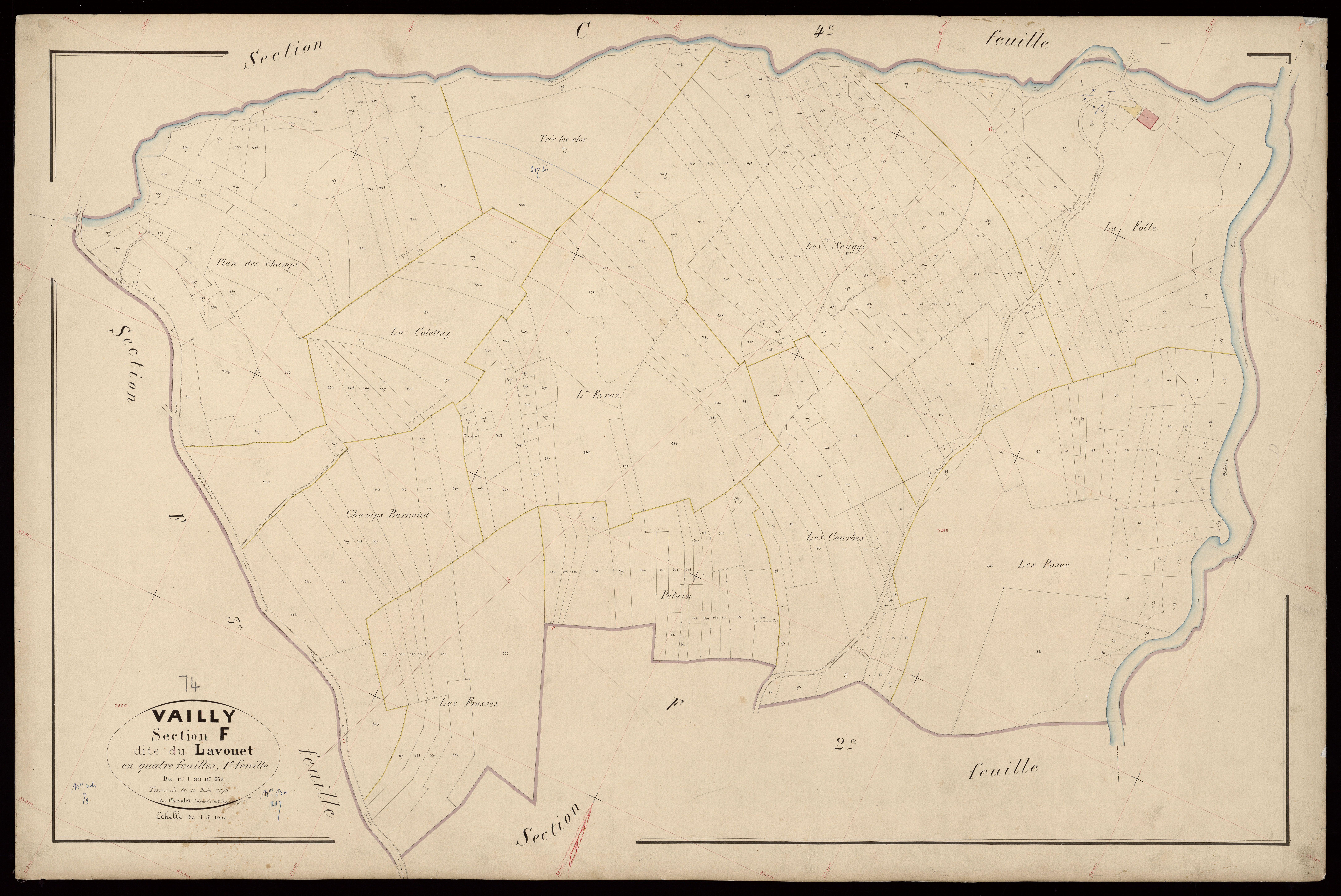 3 P 3 8910 - Feuille n° 2, parcelles n° 357 à 814 - 1er novembre 1873