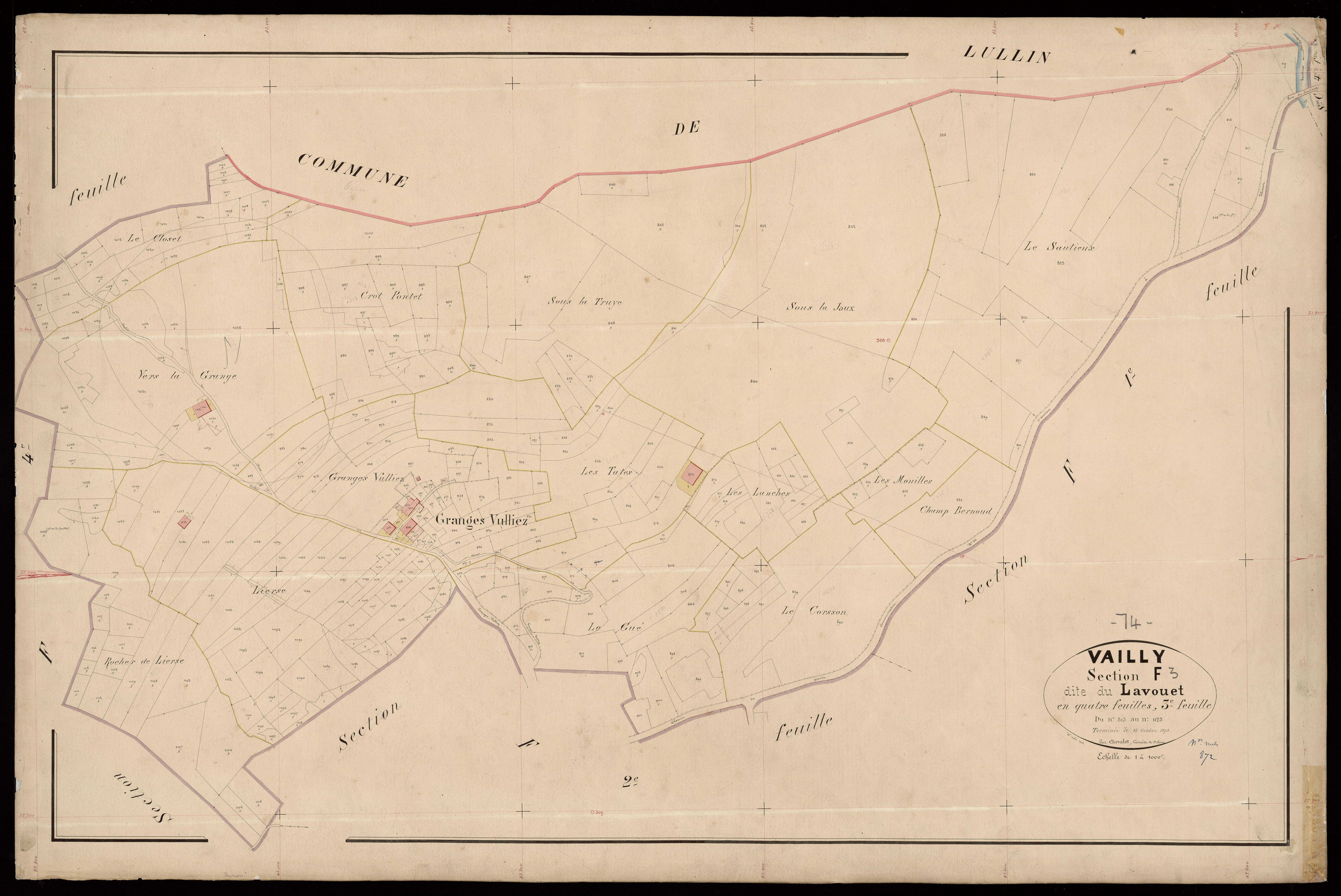 3 P 3 8912 - Feuille n° 4, parcelles n° 1124 à 1733 - 1er septembre 1873