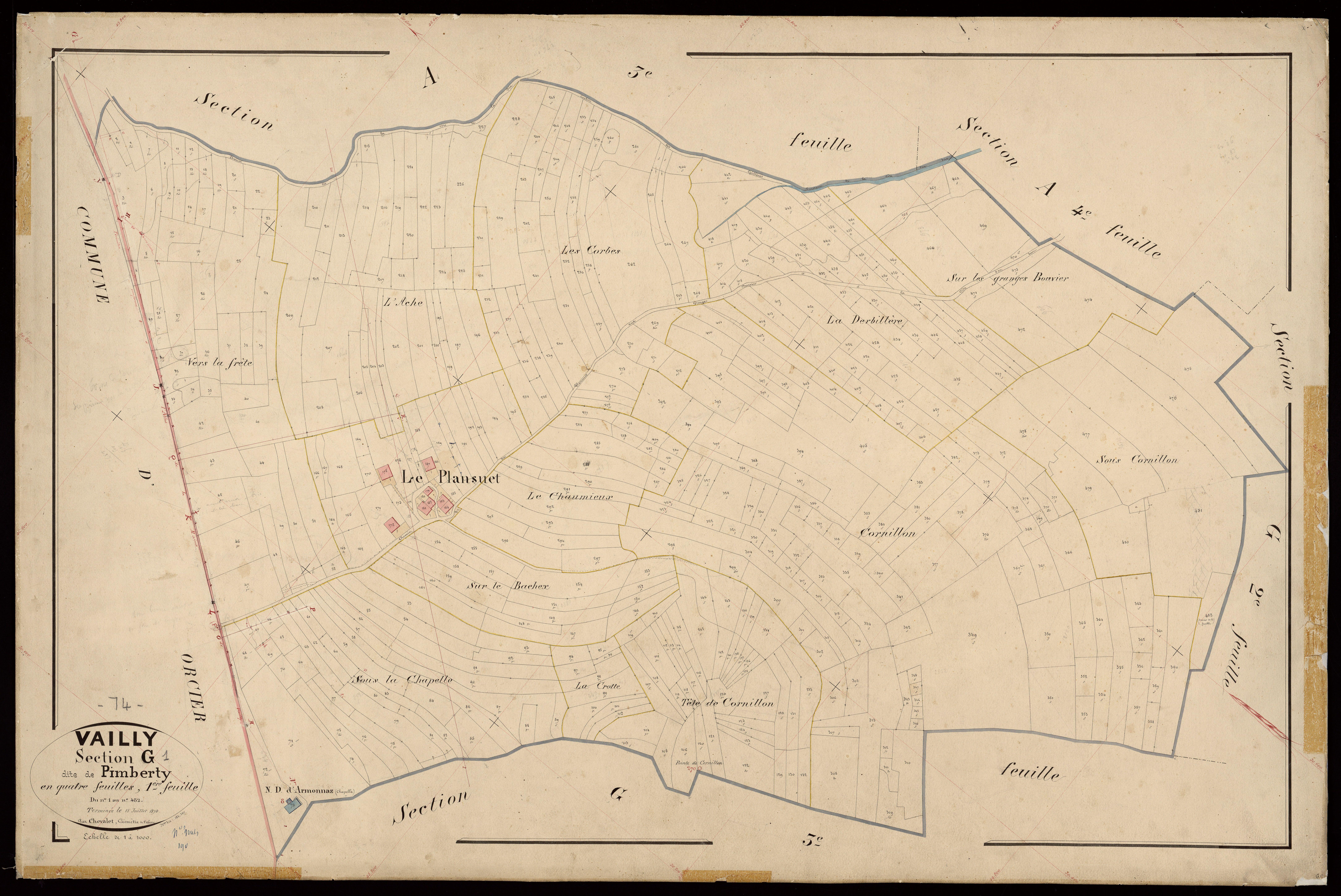 3 P 3 8914 - Feuille n° 2, parcelles n° 483 à 912 - 1er août 1874