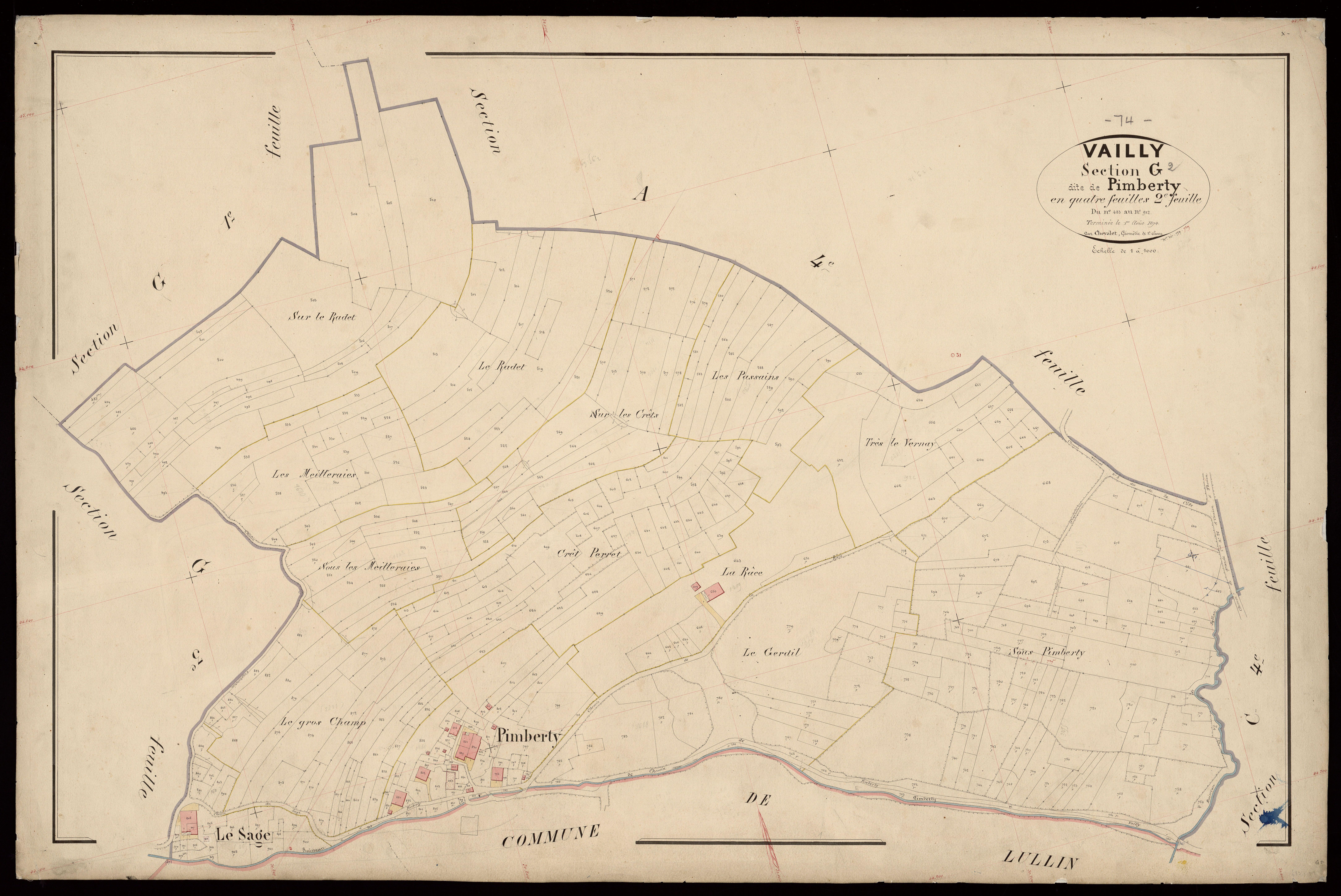 3 P 3 8915 - Feuille n° 3, parcelles n° 913 à 1388 - 15 août 1874