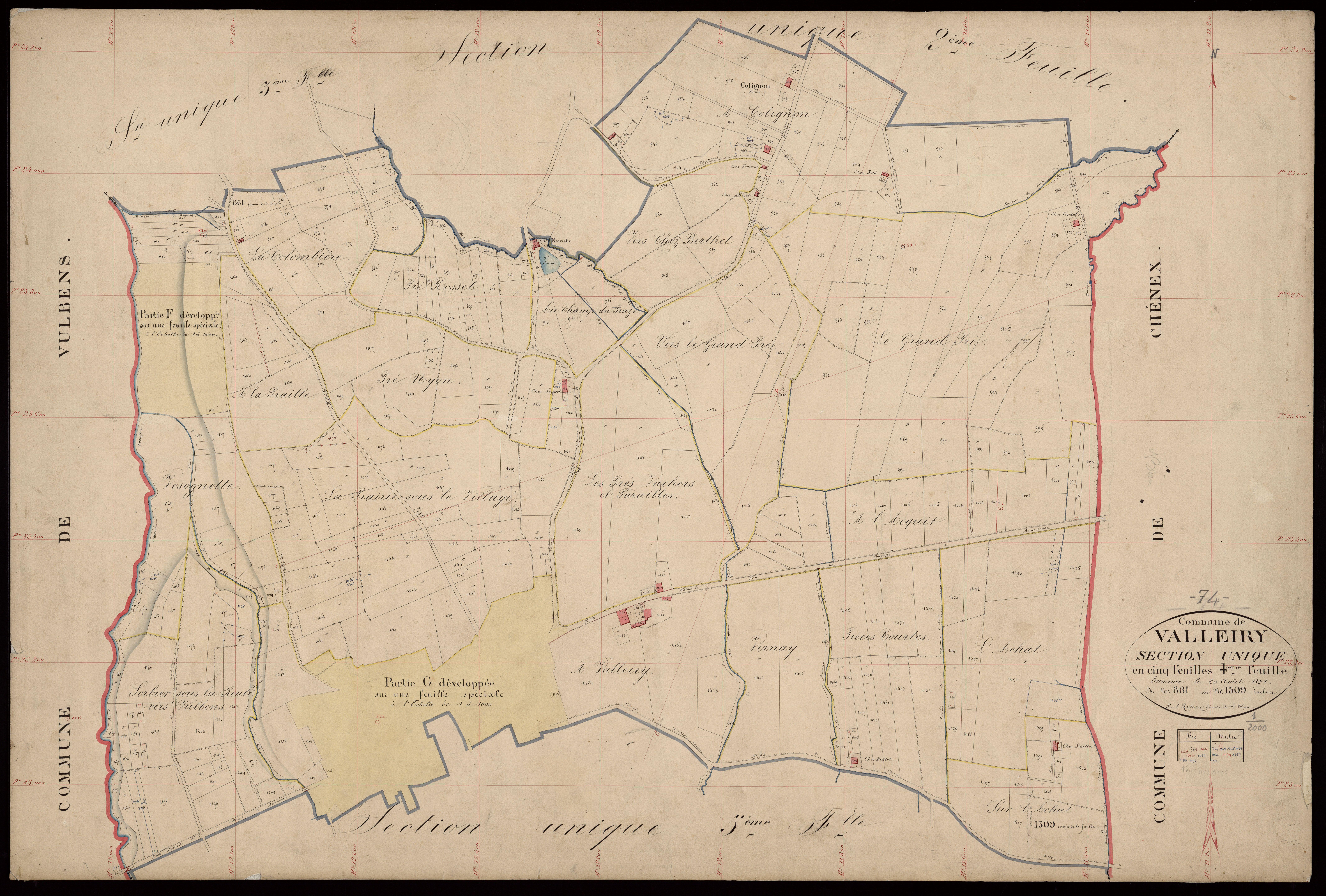 3 P 3 8922 - Feuille n° 4 bis, parcelles n° 1115 à 1156 et 1218 à 1453 - 20 août 1871