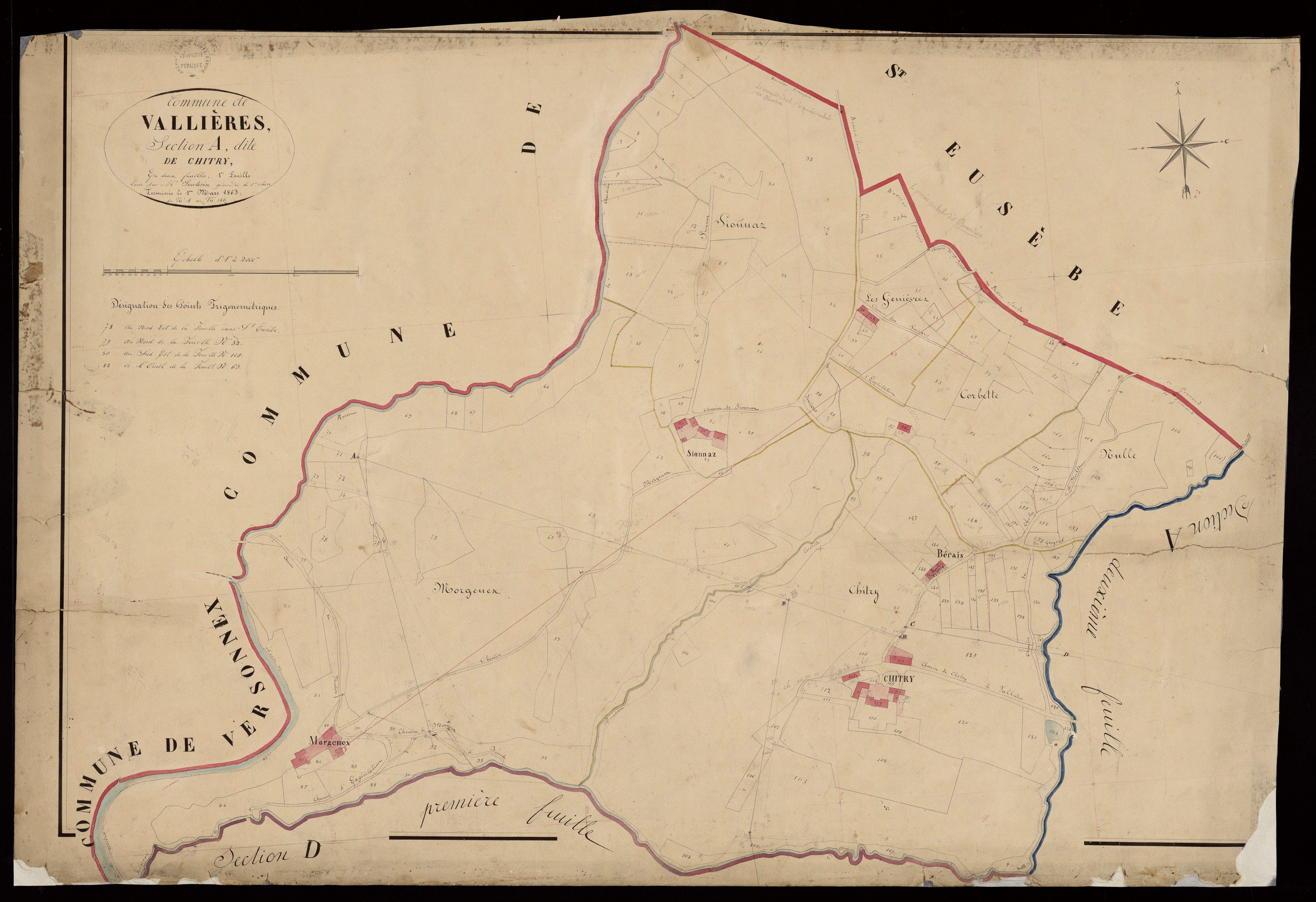 3 P 3 8933 - Feuille n° 2, parcelles n° 167 à 358 - 1er mars 1863