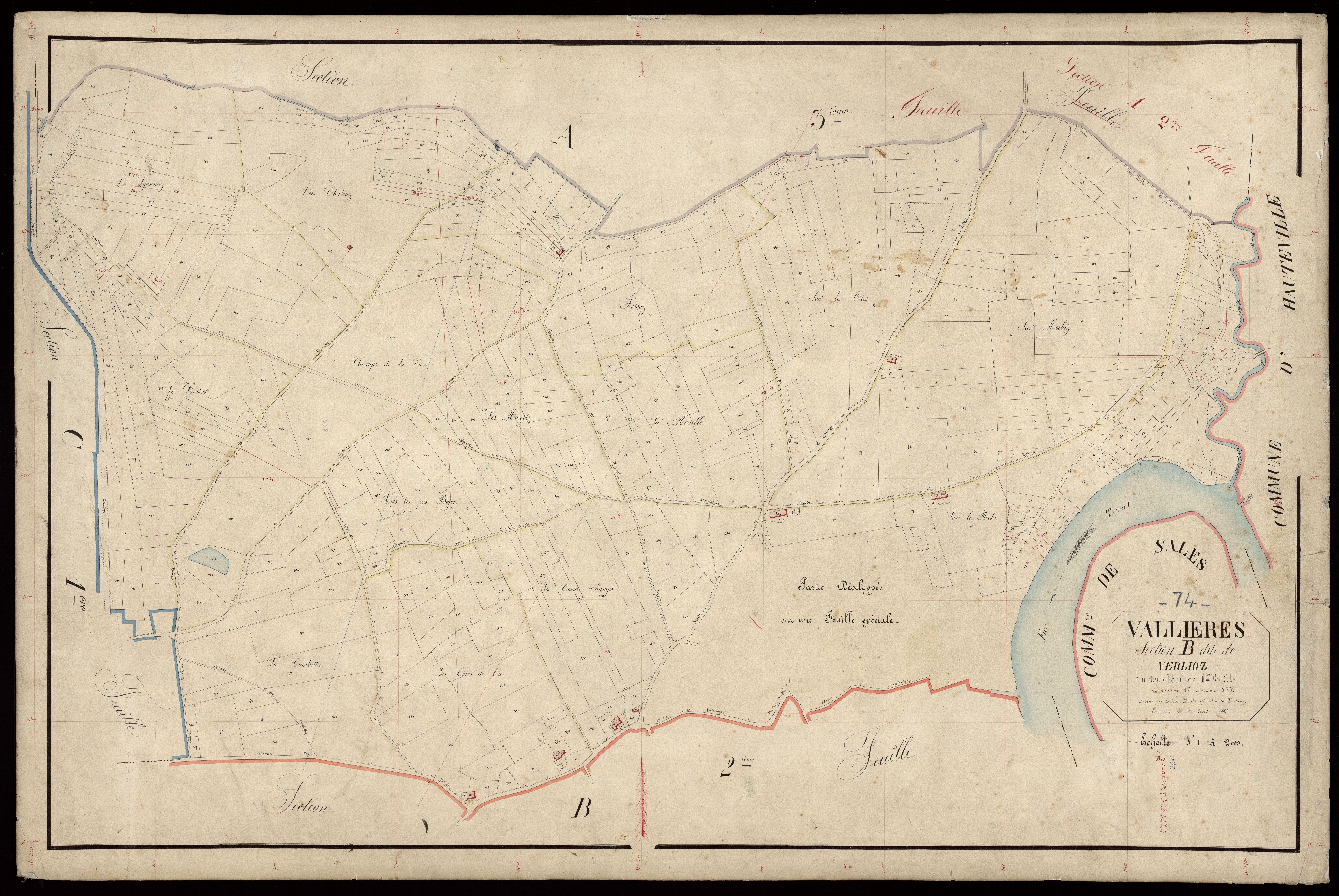 3 P 3 8946 - Feuille n° 2, parcelles n° 629 à 882 - 16 avril 1866