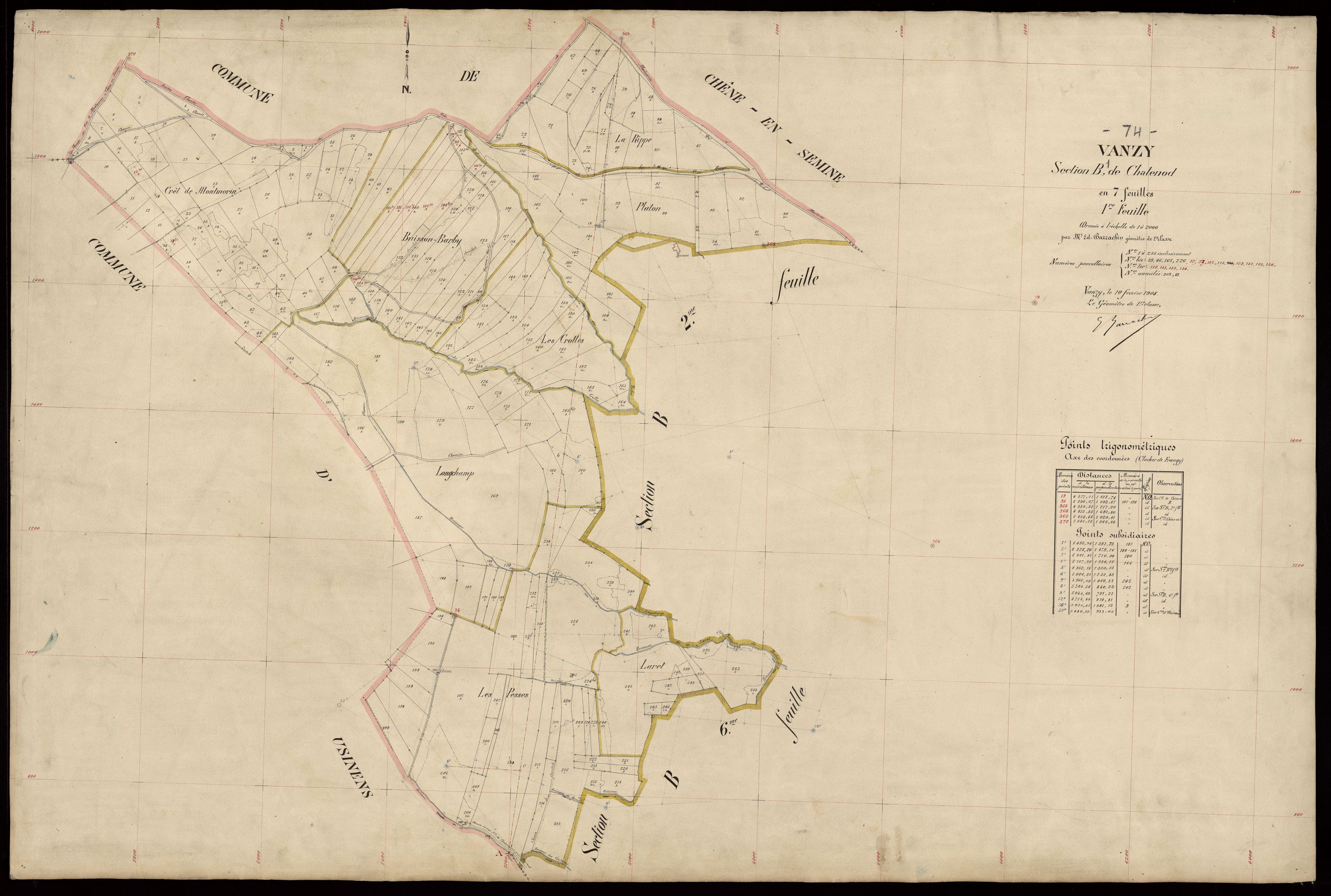 3 P 3 8975 - Feuille n° 2, parcelles n° 256 à 503 - 10 février 1908