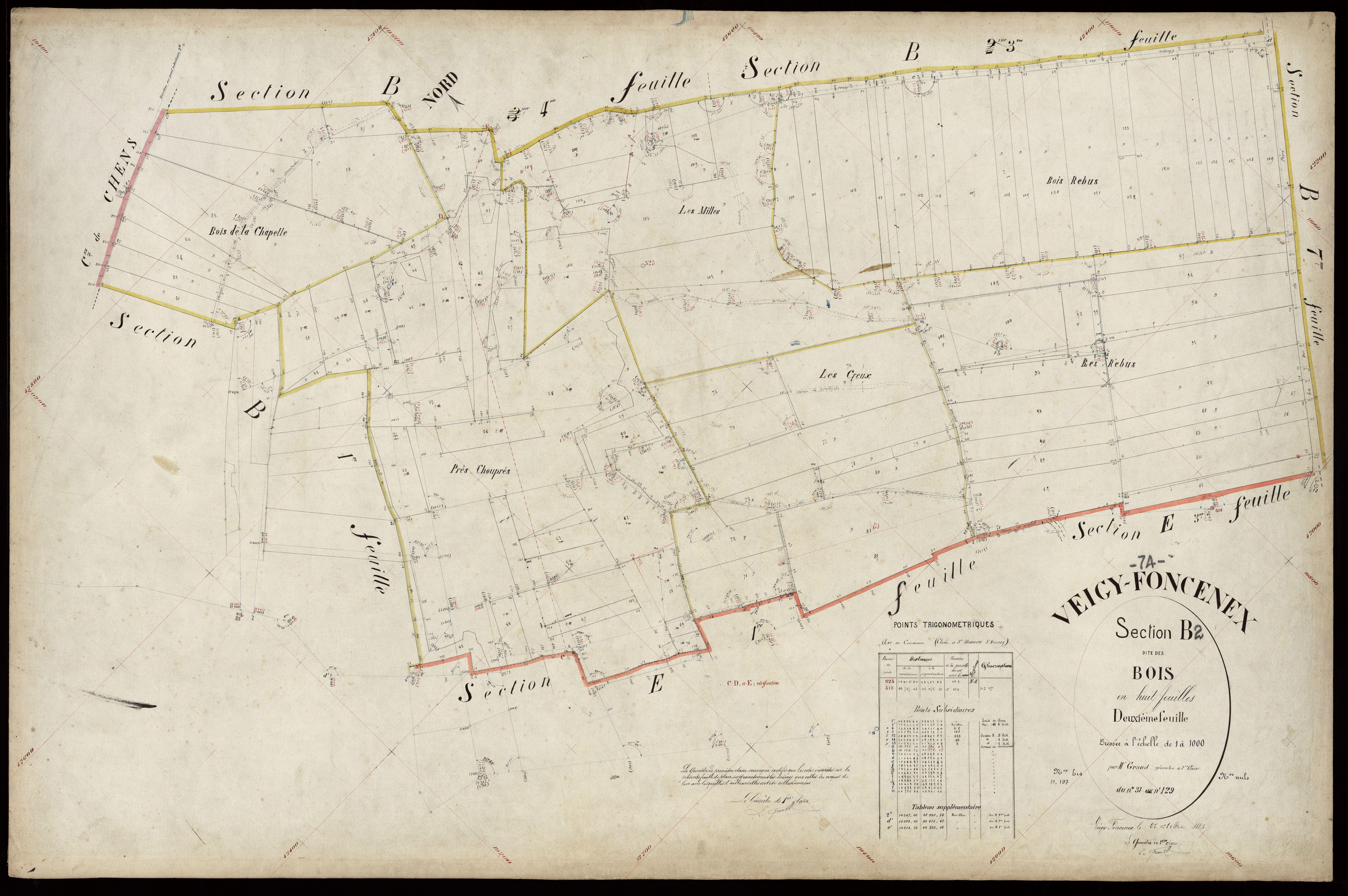 3 P 3 9019 - Feuille n° 3, parcelles n° 130 à 154 - 25 octobre 1884