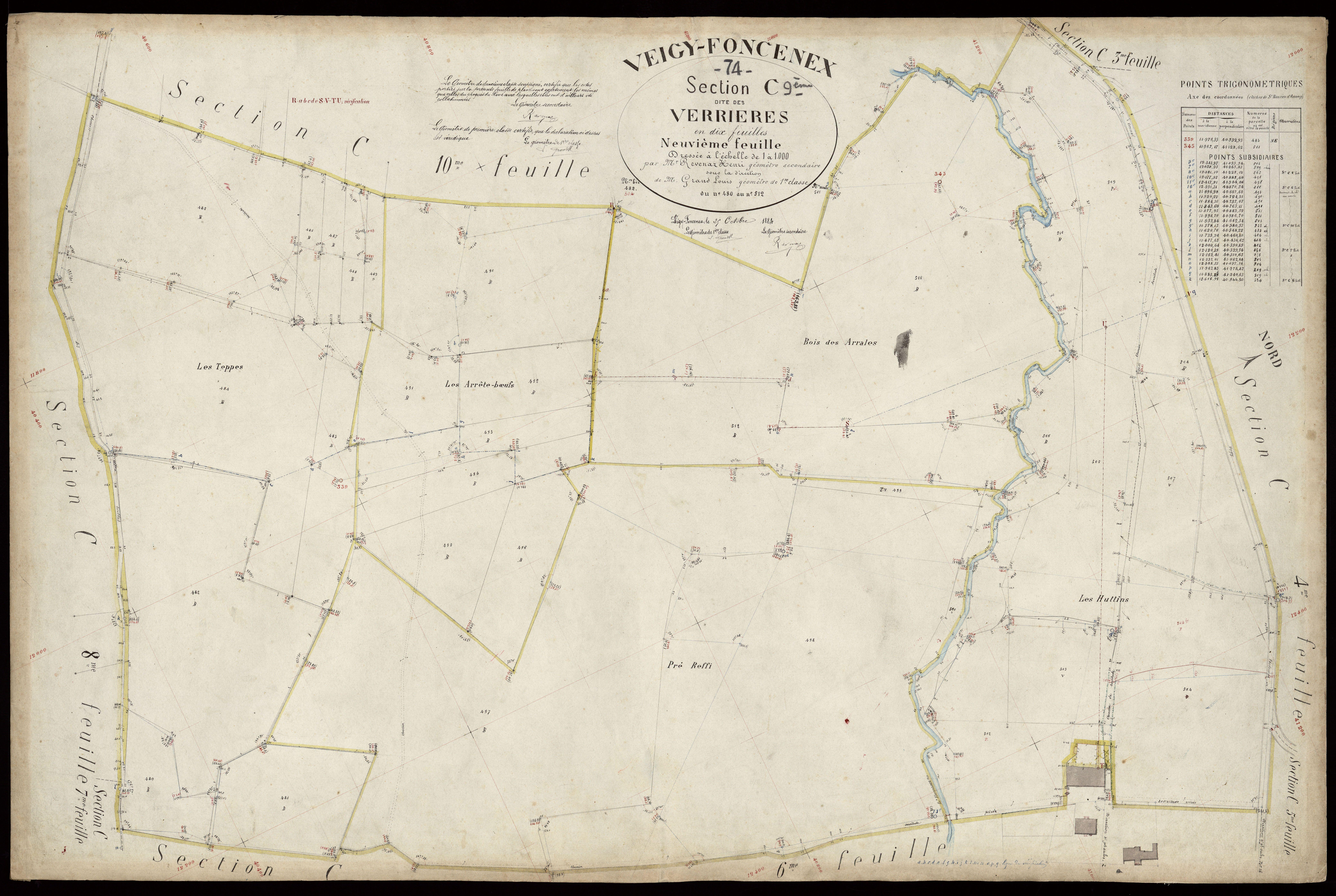 3 P 3 9034 - Feuille n° 10, parcelles n° 513 à 557 - 25 octobre 1884