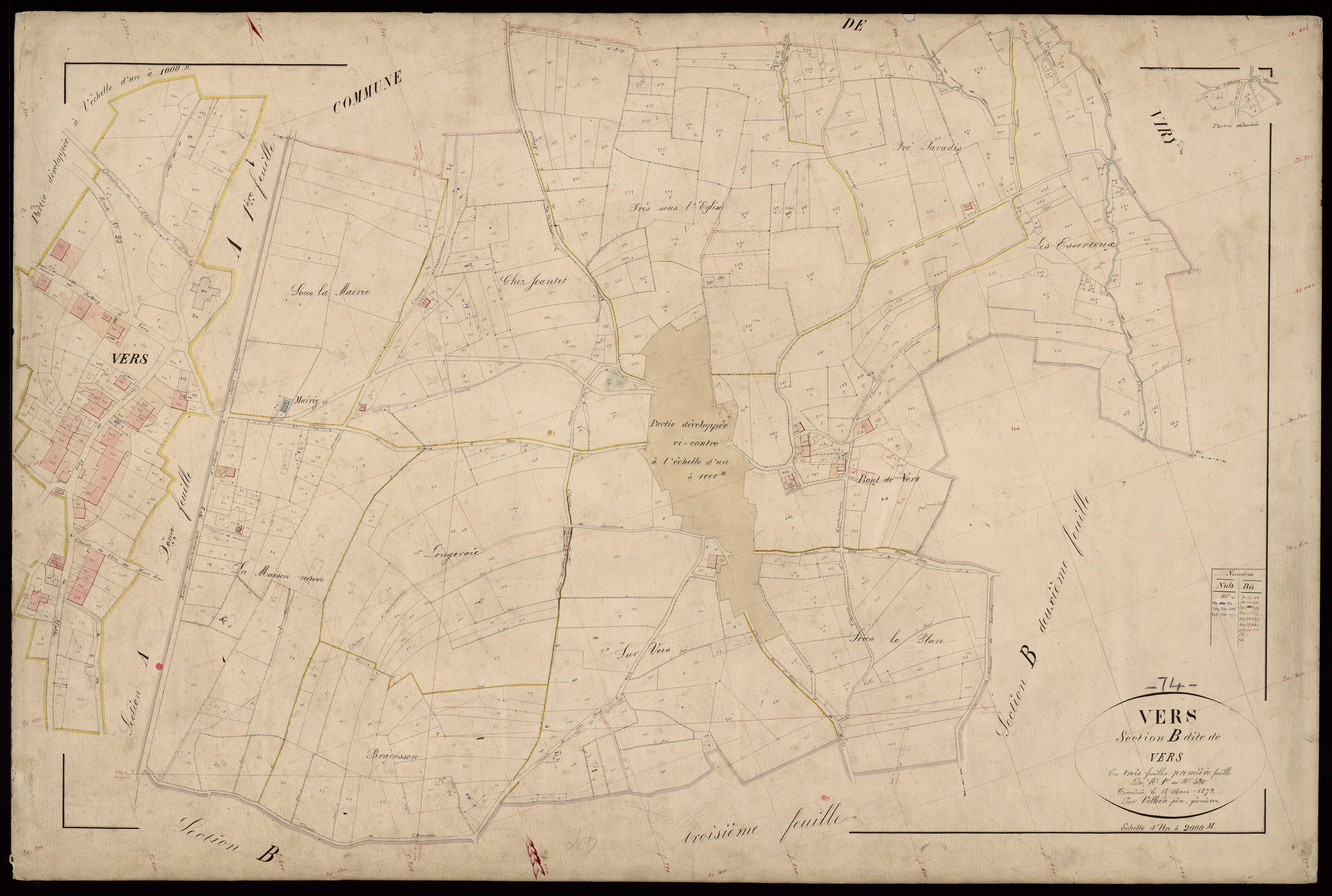 3 P 3 9096 - Feuille n° 2, parcelles n° 521 à 831 - 1er mars 1872